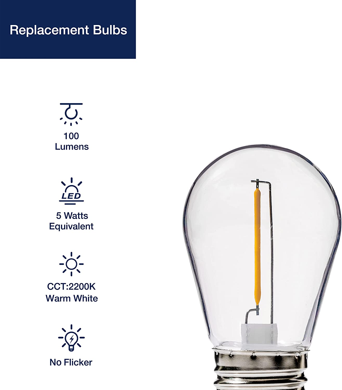 YVETTE S14 Replacement LED Bulbs 2W Dimmable 2 Pcs Waterproof Outdoor String Lights Vintage LED Filament Lamp 2700K Warm White Shatterproof E26 Screw Base Edison LED Light Bulbs