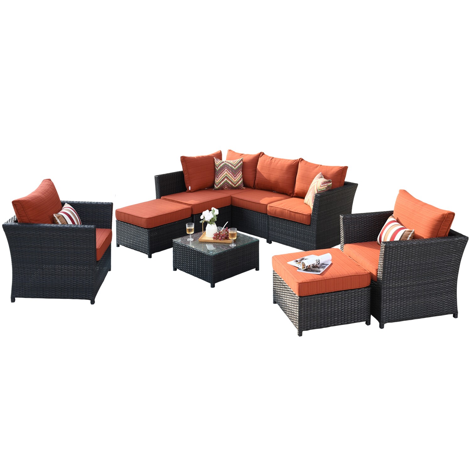 Details about   2-9 PCS Patio Rattan Conversation Sofa Set Wicker Sectional Cushioned Furniture 