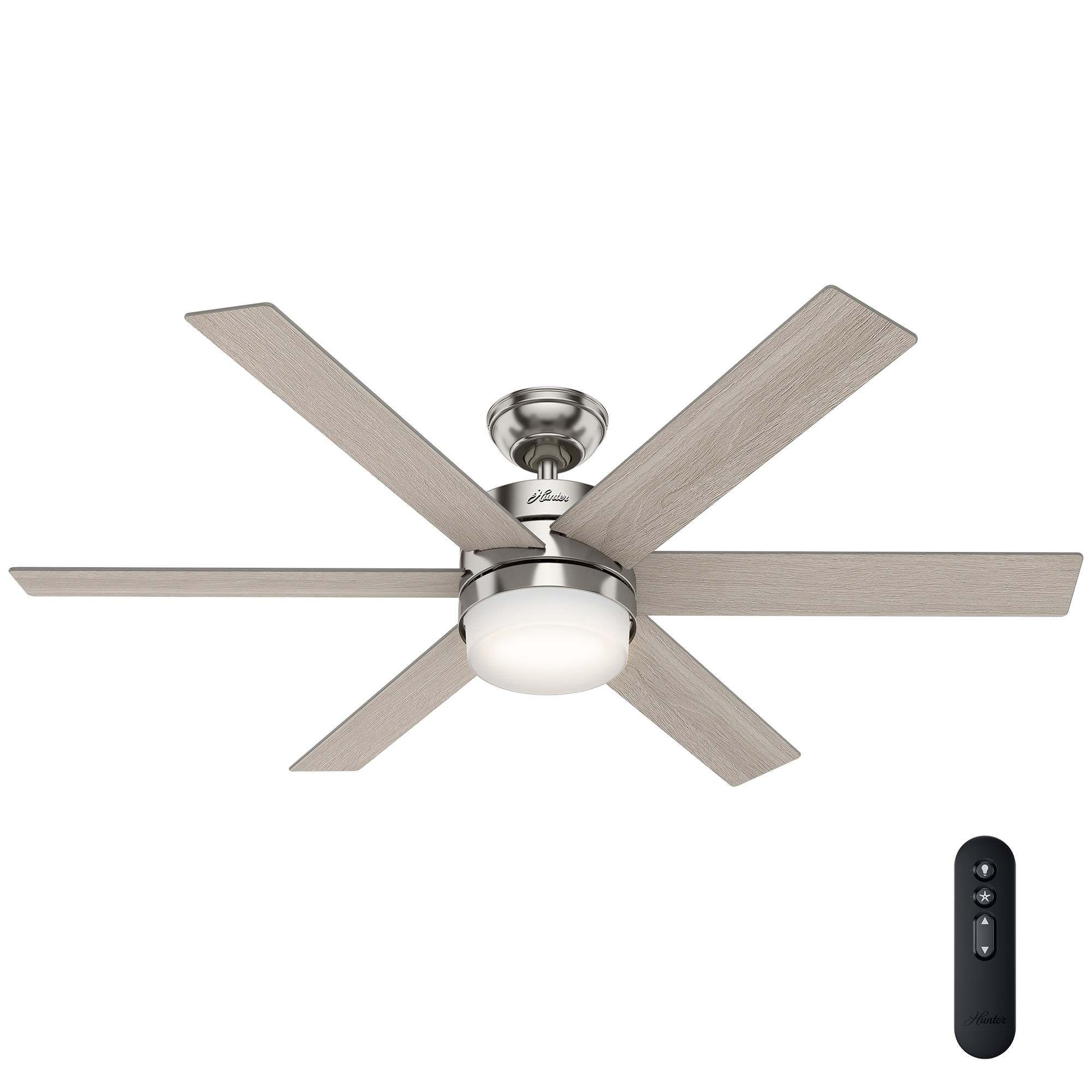 Hunter Fan 54 in Casual Brushed Nickel Ceiling Fan w/ Light Kit & Remote Control 