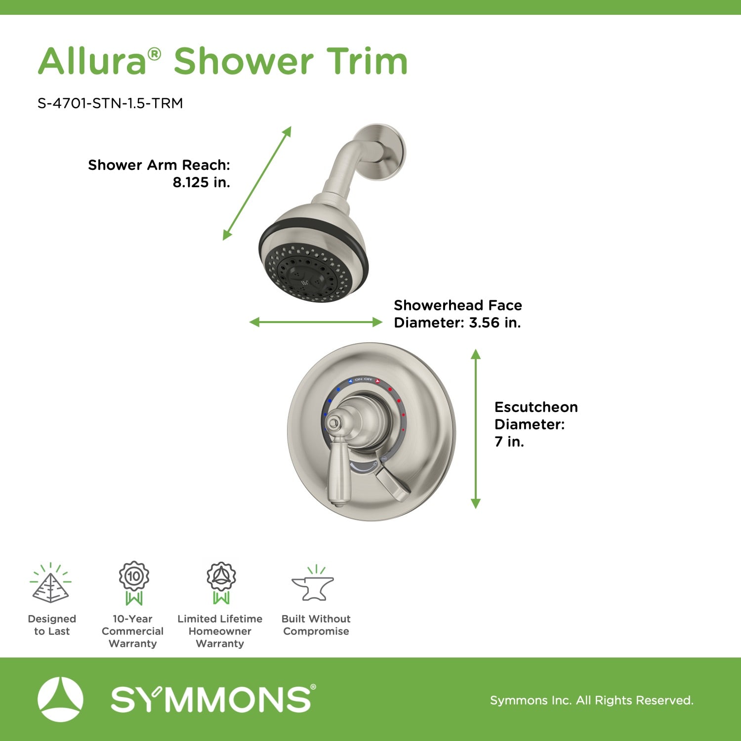 Satin Nickel Symmons 35EX-RD1-STN-1.5 Dia Single-handle shower faucet with exposed riser 
