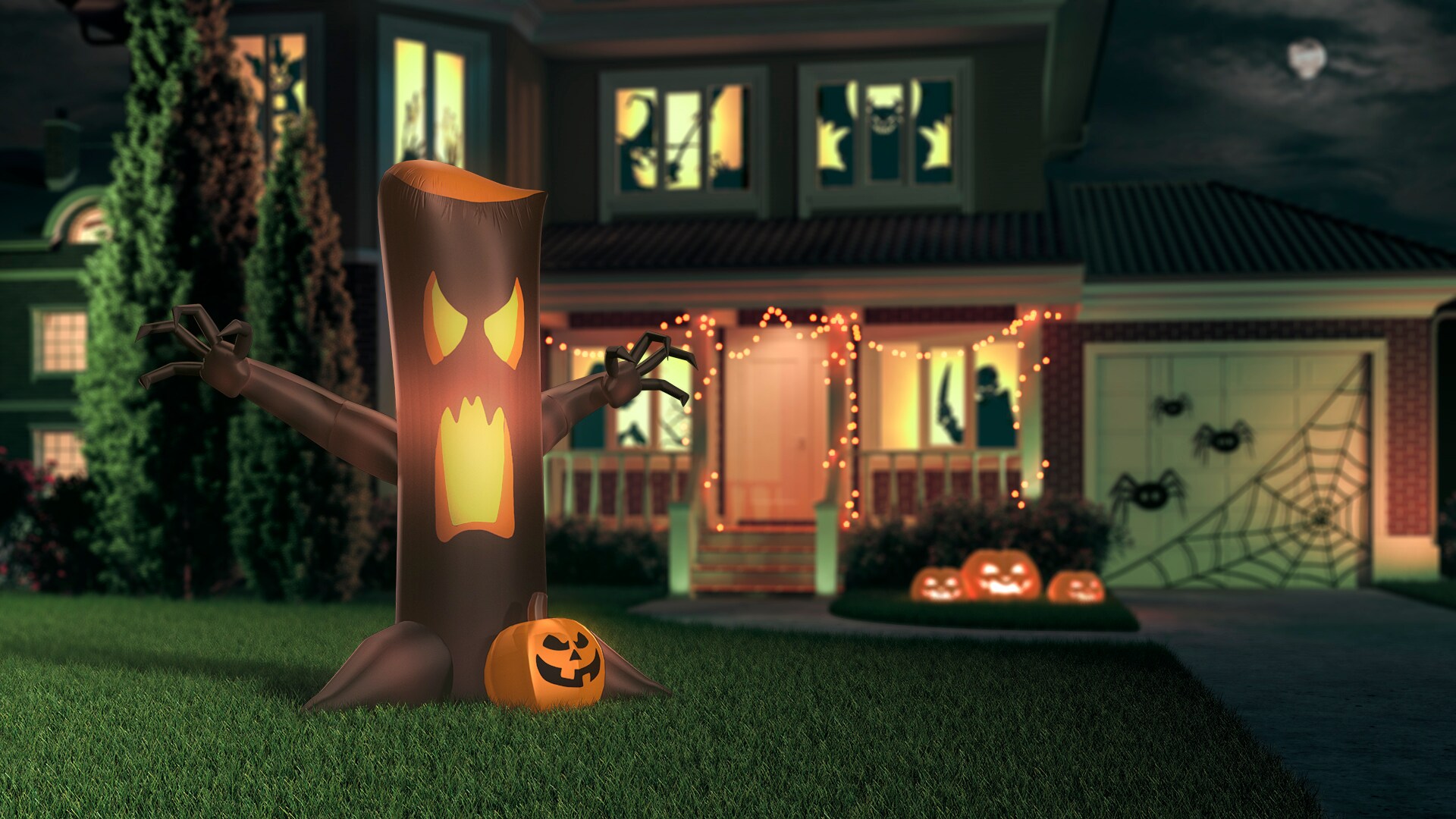 Animated Inflatable Reaching Tree 9ft Halloween Eye Catching Nighttime Scene for sale online 