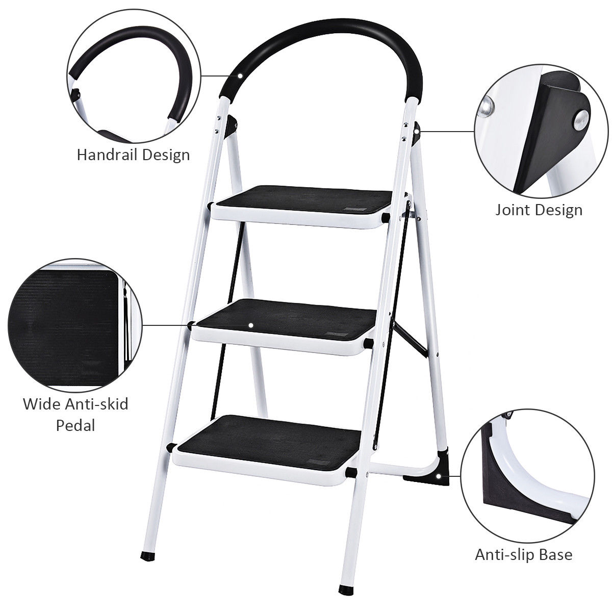 3 Steps Ladder Folding Non Slip Safety Tread Heavy Duty Industrial Home Use New 