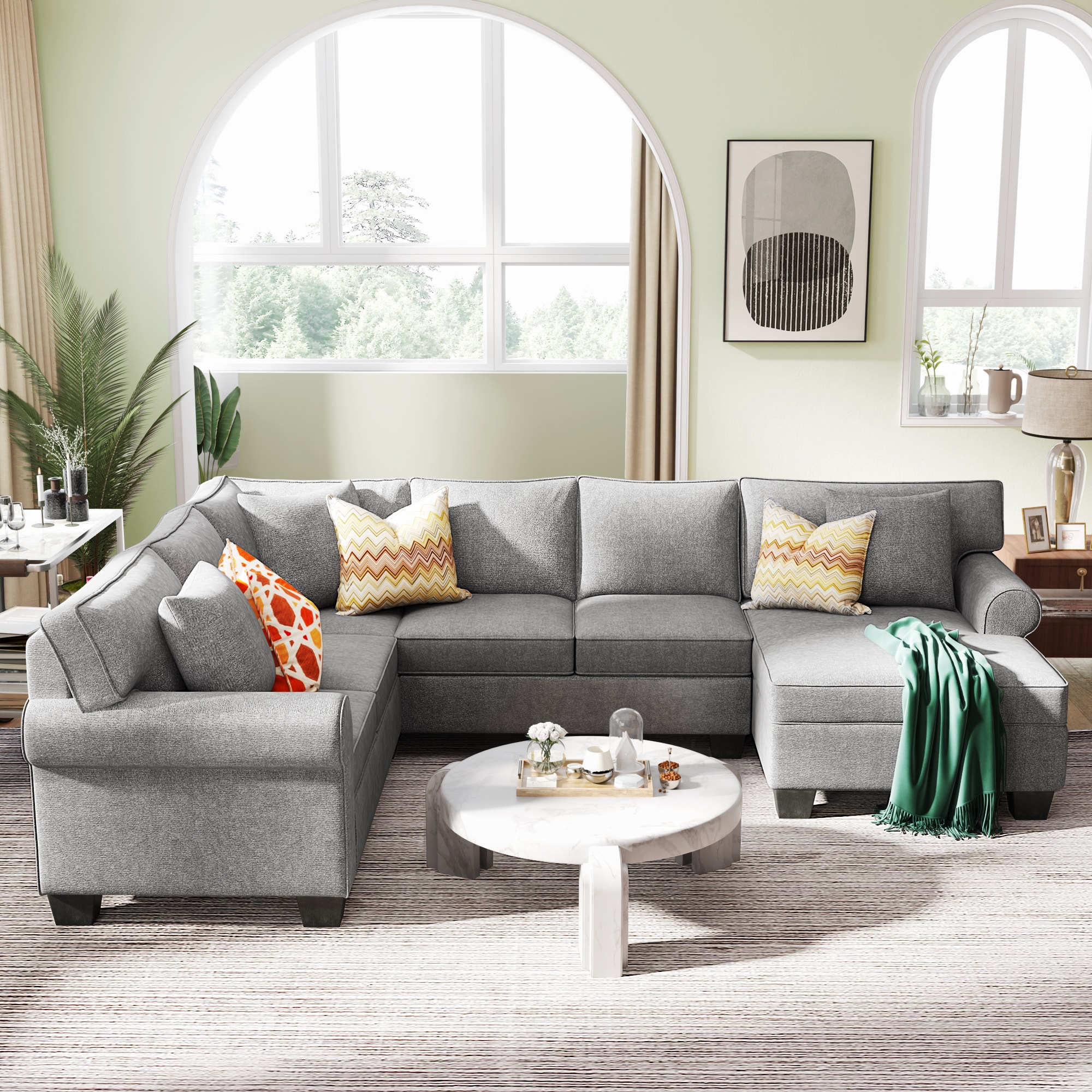 Clihome Sectional sofa Modern Gray Polyester/Blend Sectional