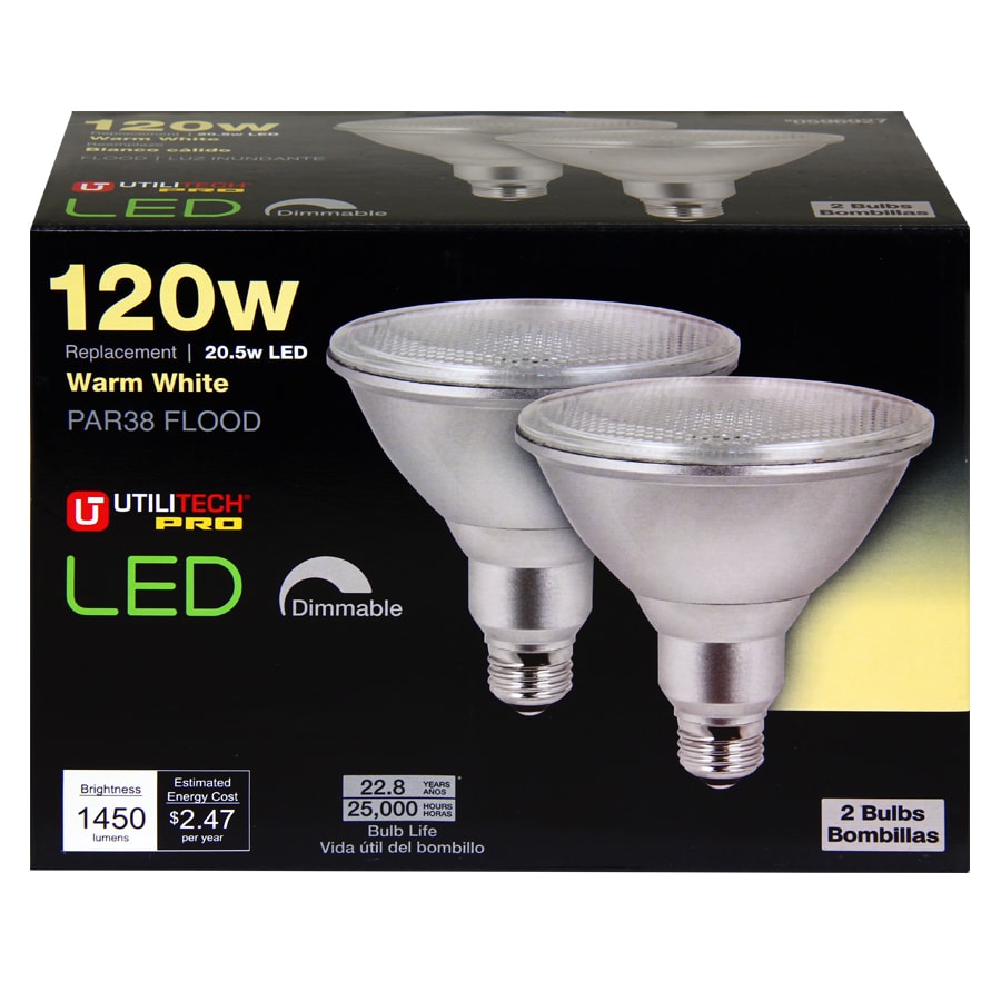 Utilitech 2 Pack 205 Watt 120w Equivalent Par38 Medium Base E 26 Warm White Dimmable