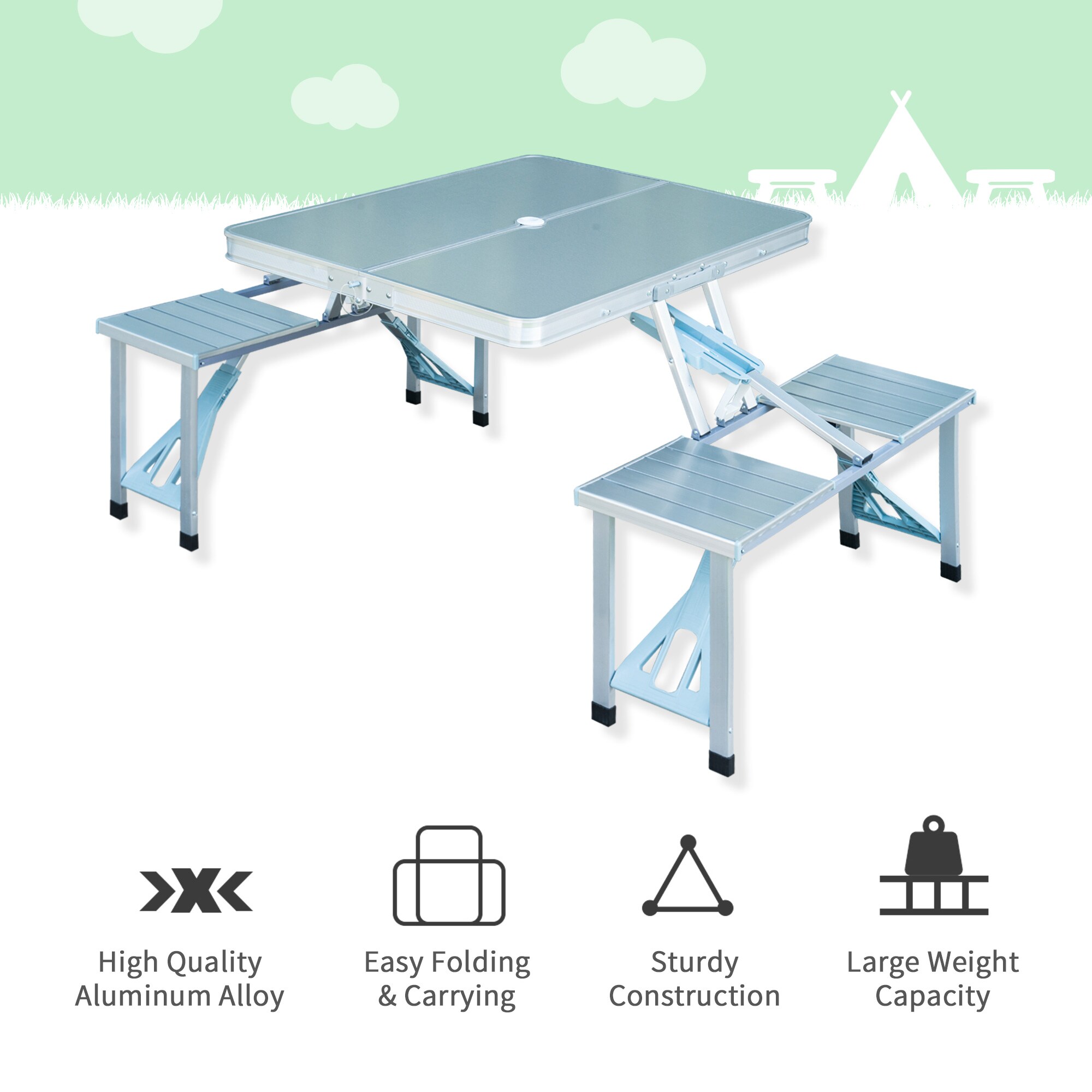 Outsunny Aluminum Folding Picnic Table Outdoor Indoor Desk w/Carrying Bag 