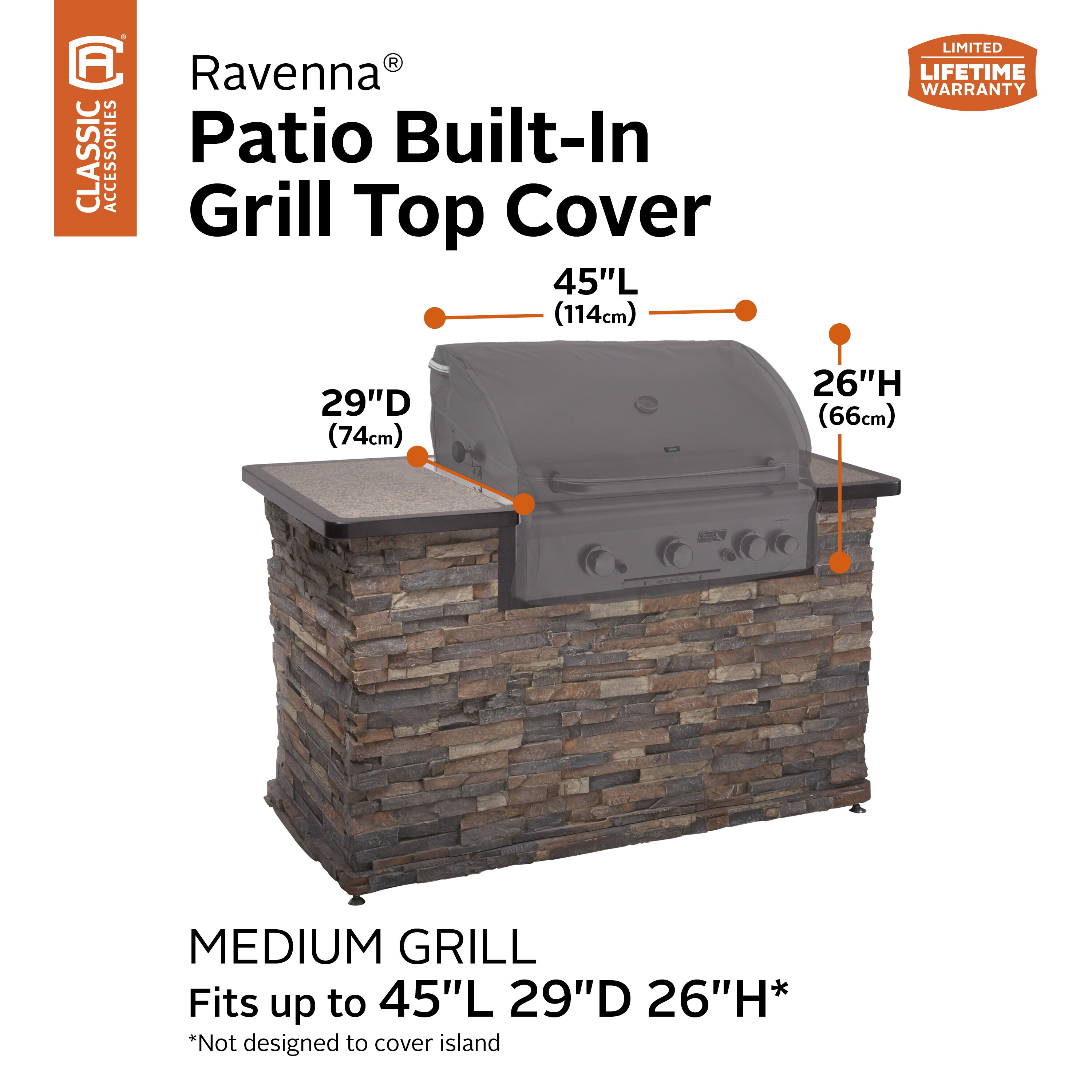 Outdoor BBQ Island Built-in Gas Grill Head/Top Cover Fits up to 45"  Taupe 