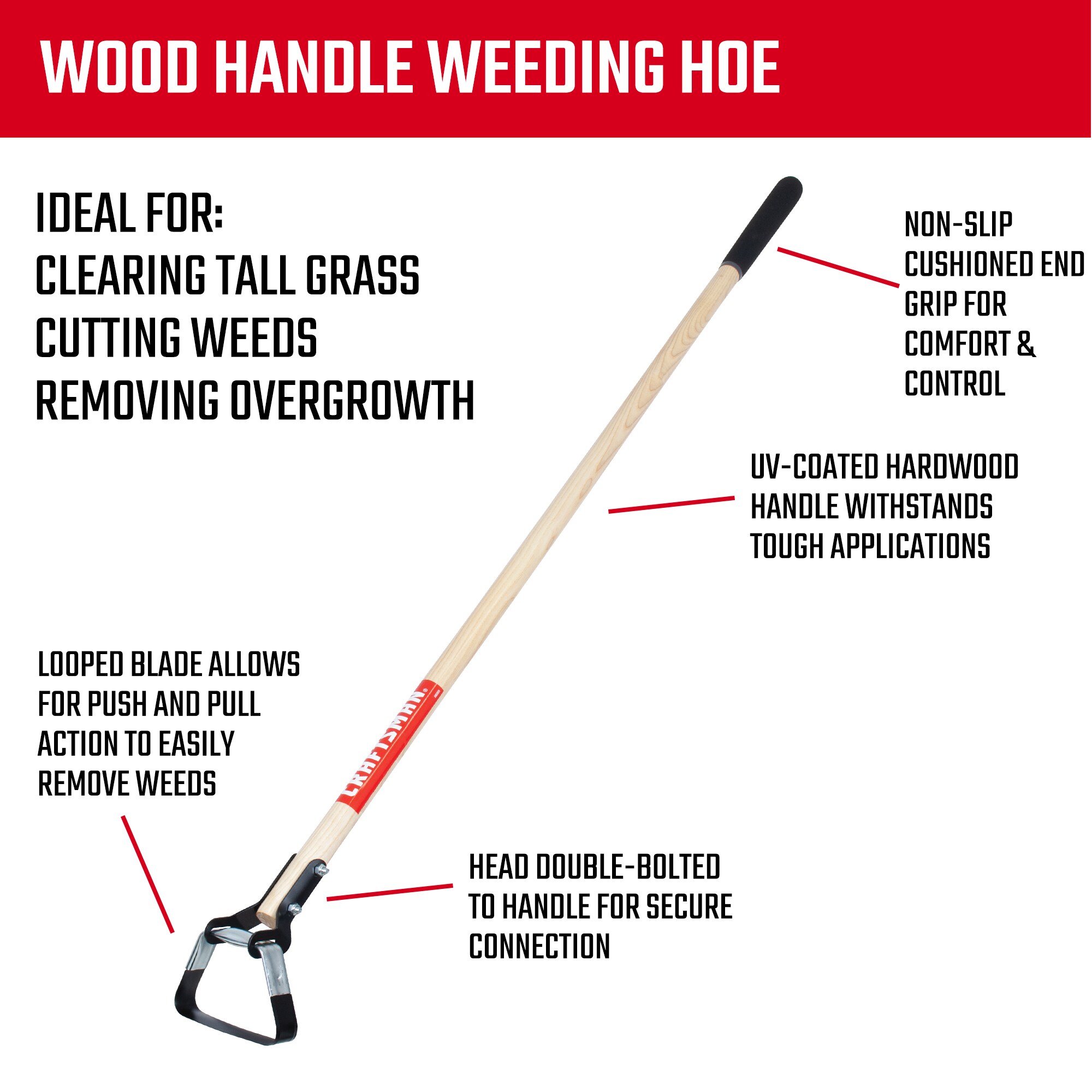 Craftsman Wood Handle Action Garden Hoe 48 in Durable Outdoor Weeds Steel Blade 