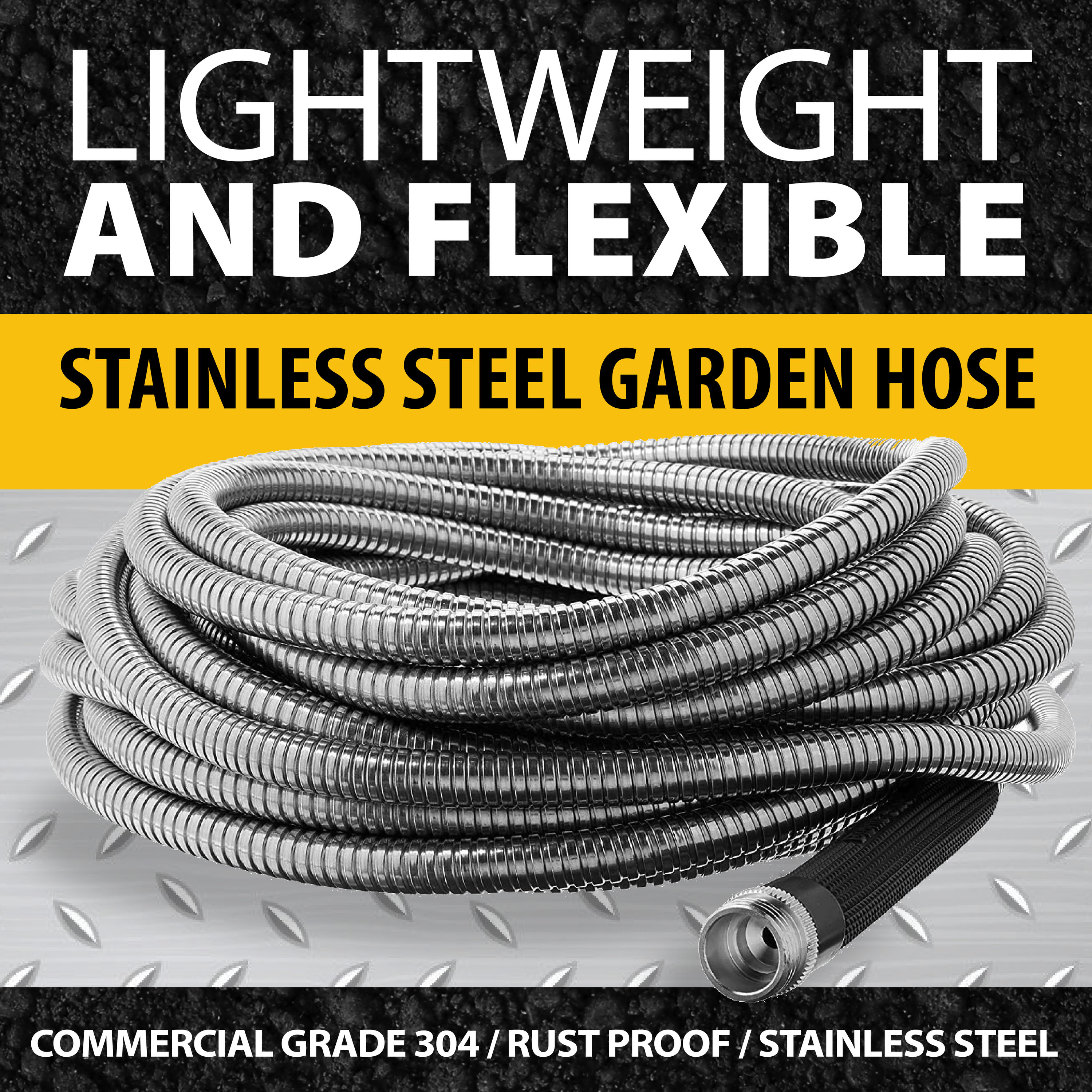 50 Feet Bionic Steel Pro Garden Hose Stainless Steel Metal Heavy Duty Brass Fit 