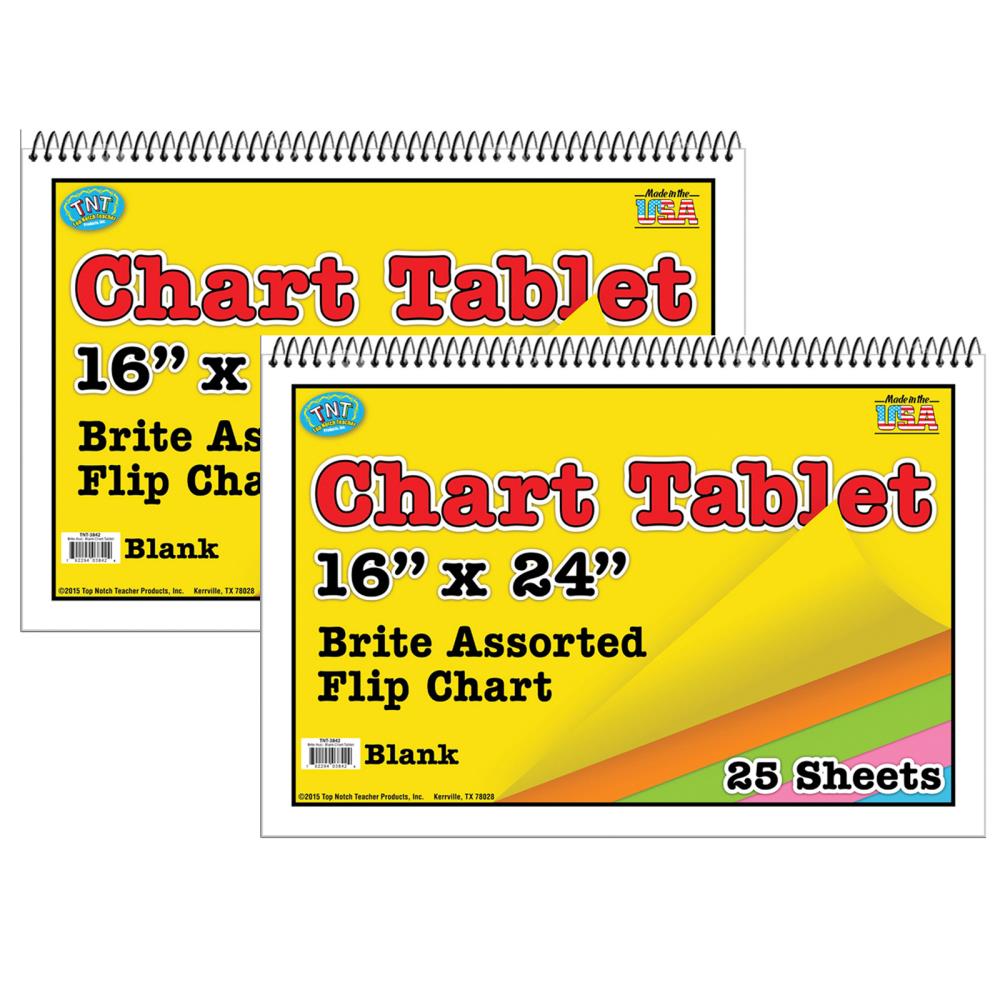 Top Notch Teacher Products Brite Chart Tablet Assorted Colors 1-1/2 16 x 24 25 Count 