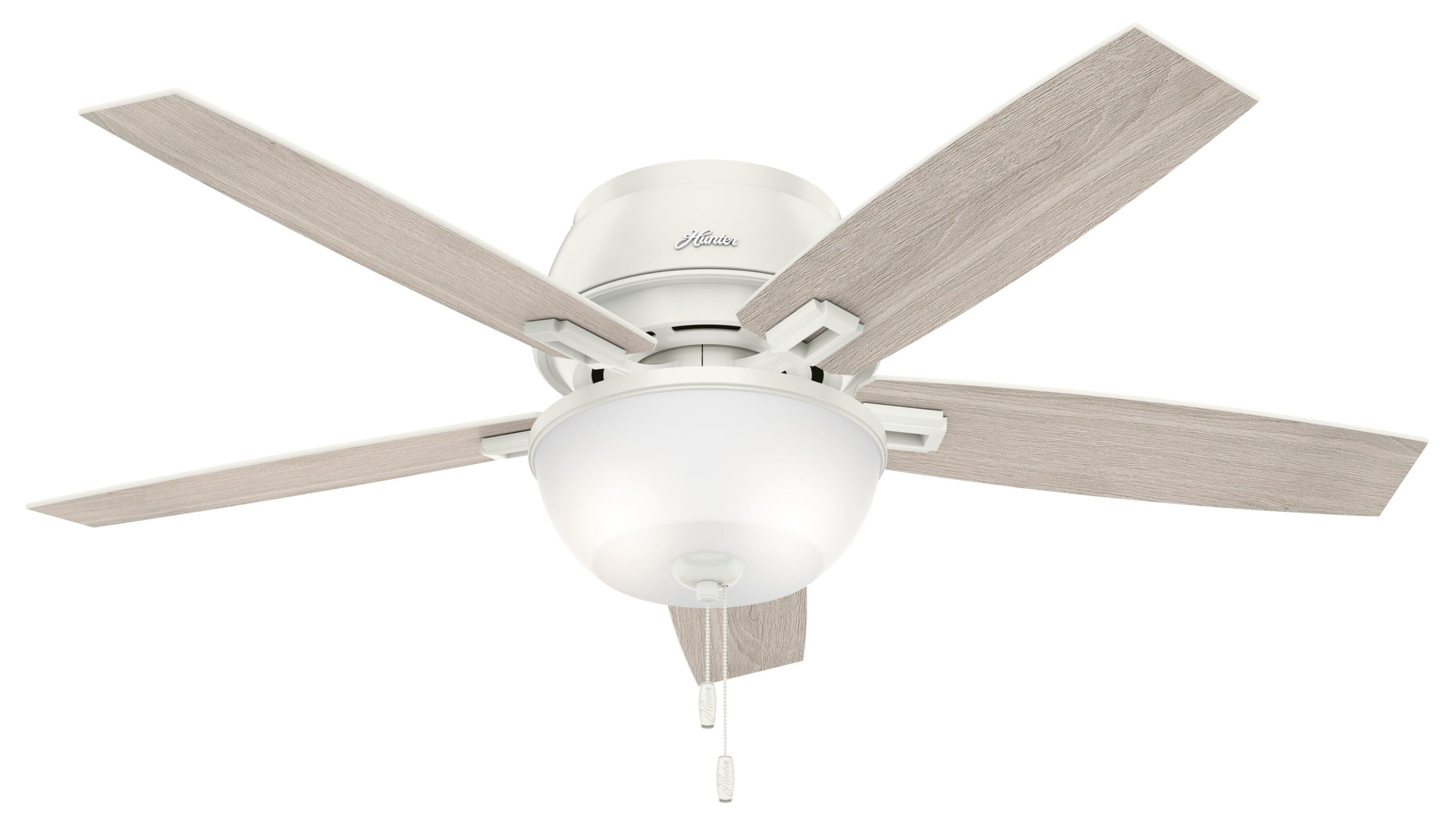 52" Hunter Traditional Low Profile Ceiling Fan White Flush Mount Only 