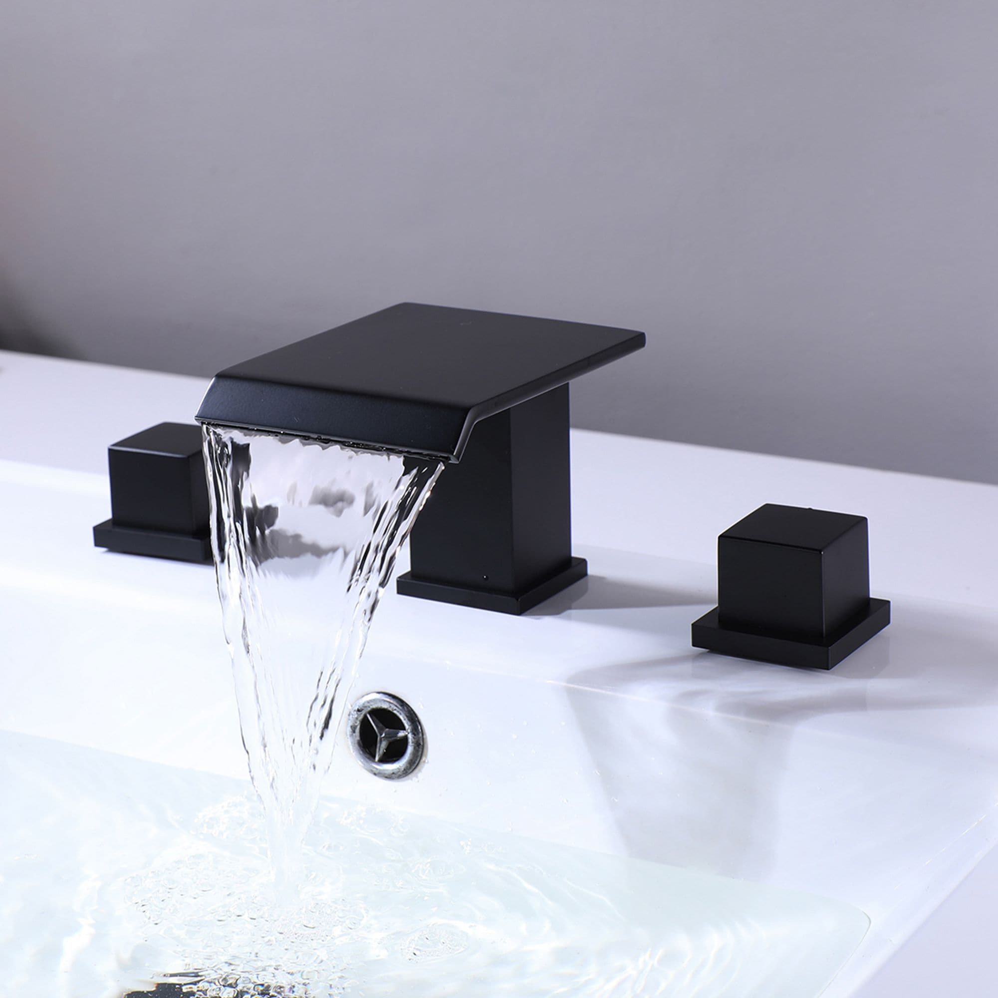 Premium Electroplated MATTE BLACK Square Waterfall Sink/Bath Spout Water Outlet 