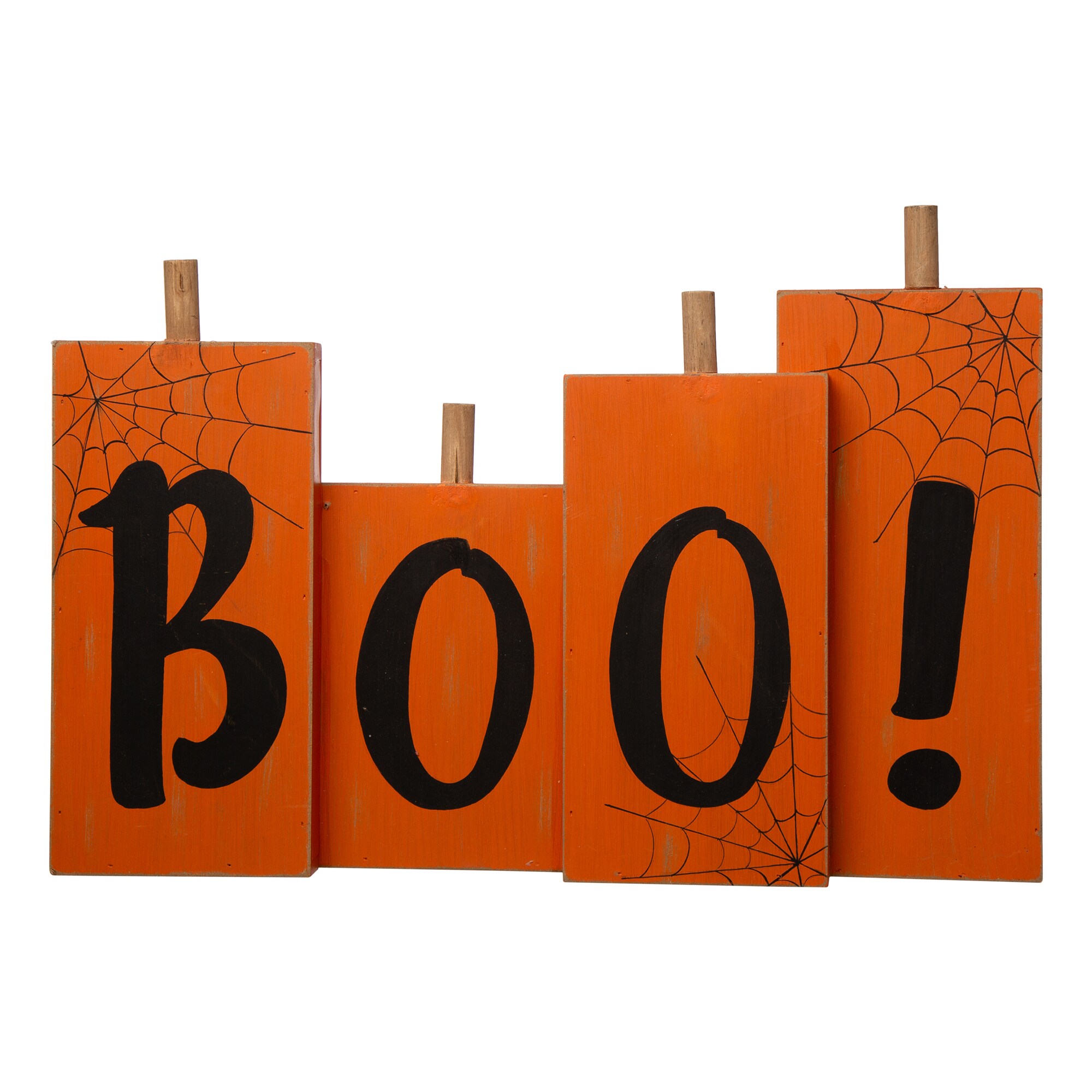 Halloween Wood Block Sign Says "BOO" Orange & Black Halloween Tabletop Decor New 