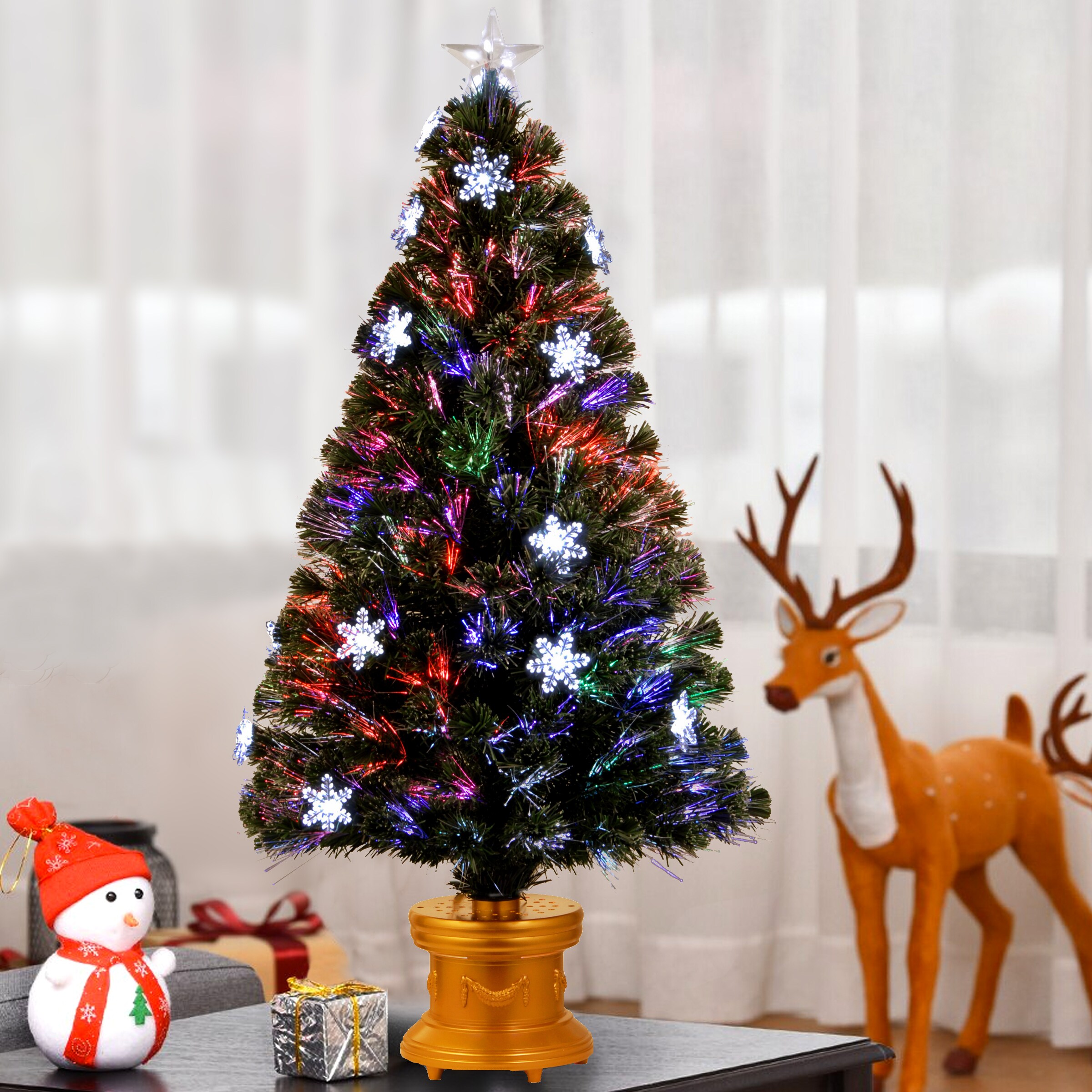 Colorful MINI Fibre Optic Artificial Christmas Xmas Tree LED Stars Snowflake 
