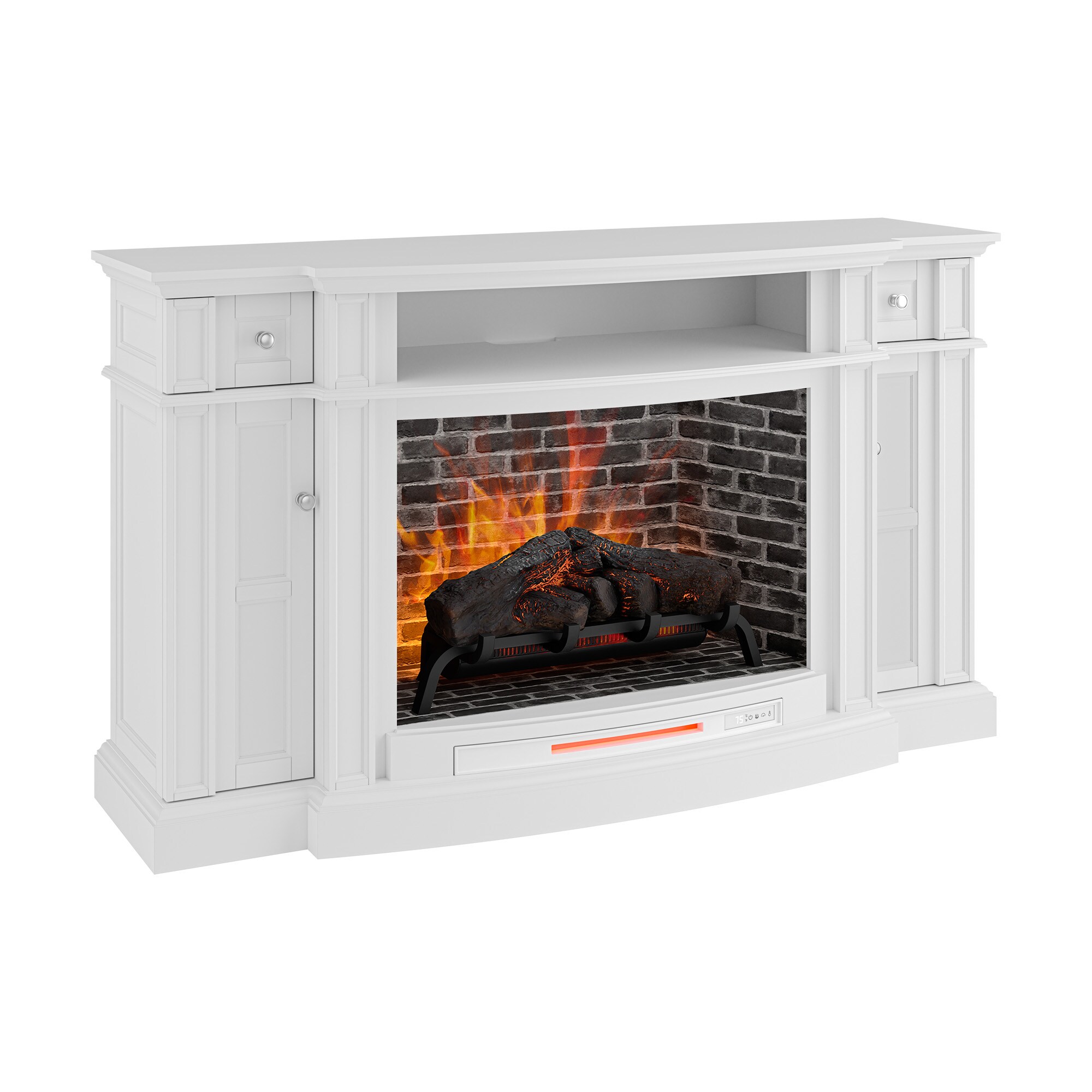 allen + roth 68in W White Infrared Quartz Electric Fireplace in the