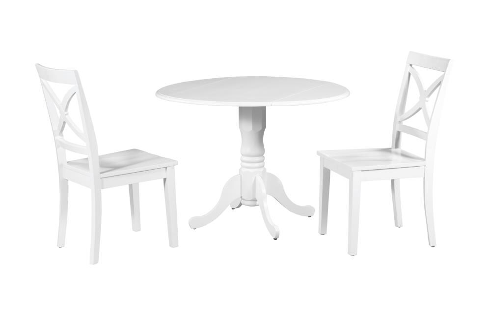 small white dining table with 2 chairs