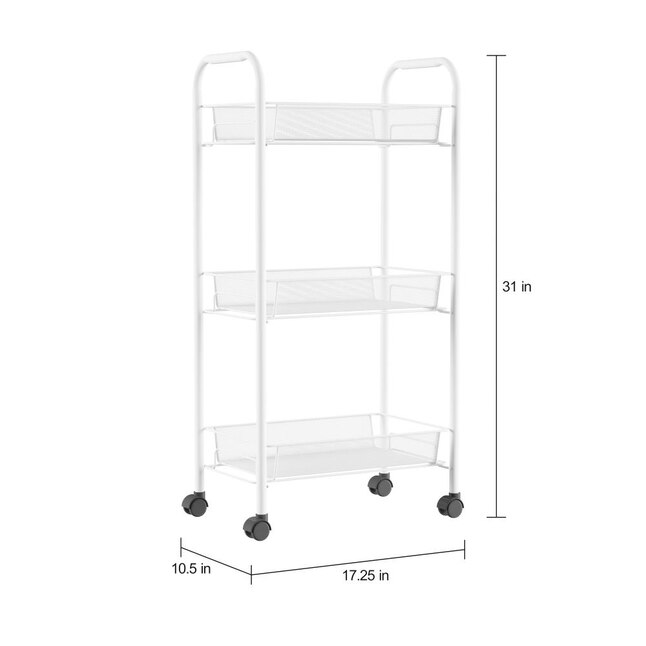 【US Fast Shipment】4-Tier Rolling Utility Cart Mobile Shelving with 4 Mesh Wire Storage Baskets Easy Assembly Storage Cart for Kitchen Laundry Room Bathroom Office & Dresser White 