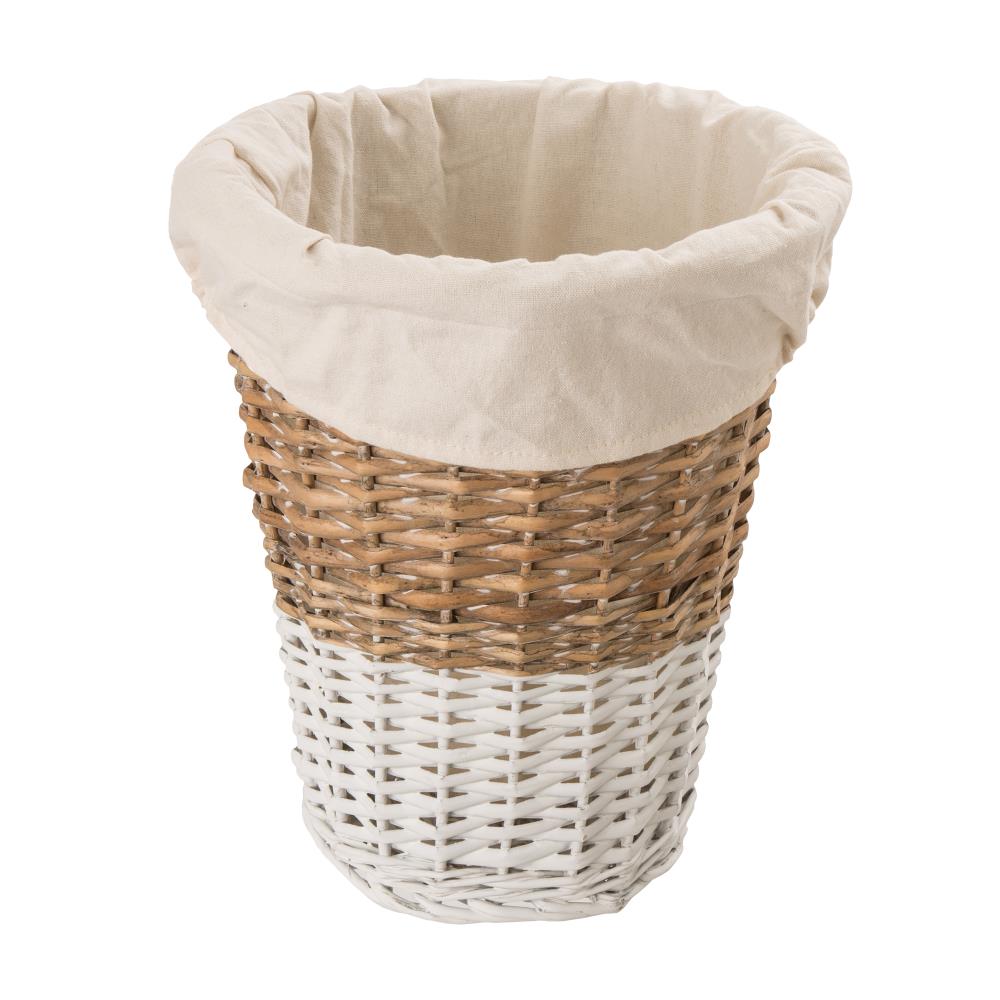 Natural Round Willow Wicker Waste Paper Bin With Cloth Lining Brown White UK 