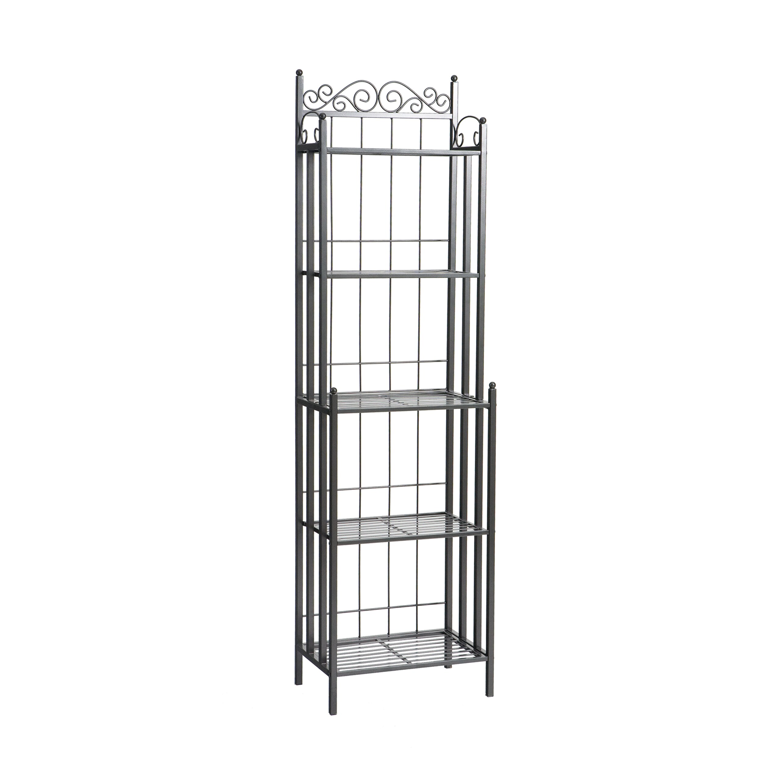 White Bakers Rack Corner Basket Stand w/ Finial on Top 