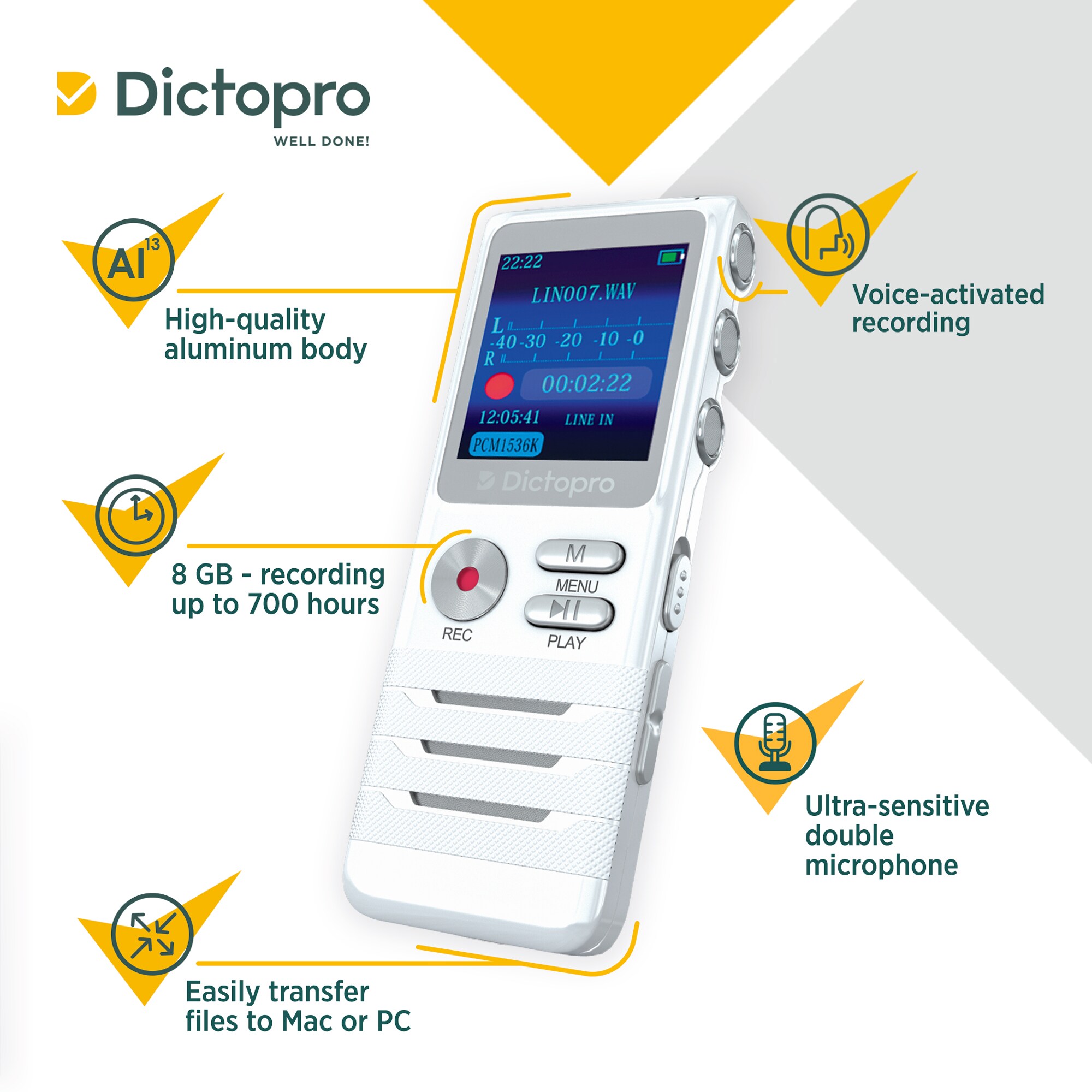 Dictopro X200 Digital Voice Activated Recorder Small & Portable with 8GB Memmory for sale online 
