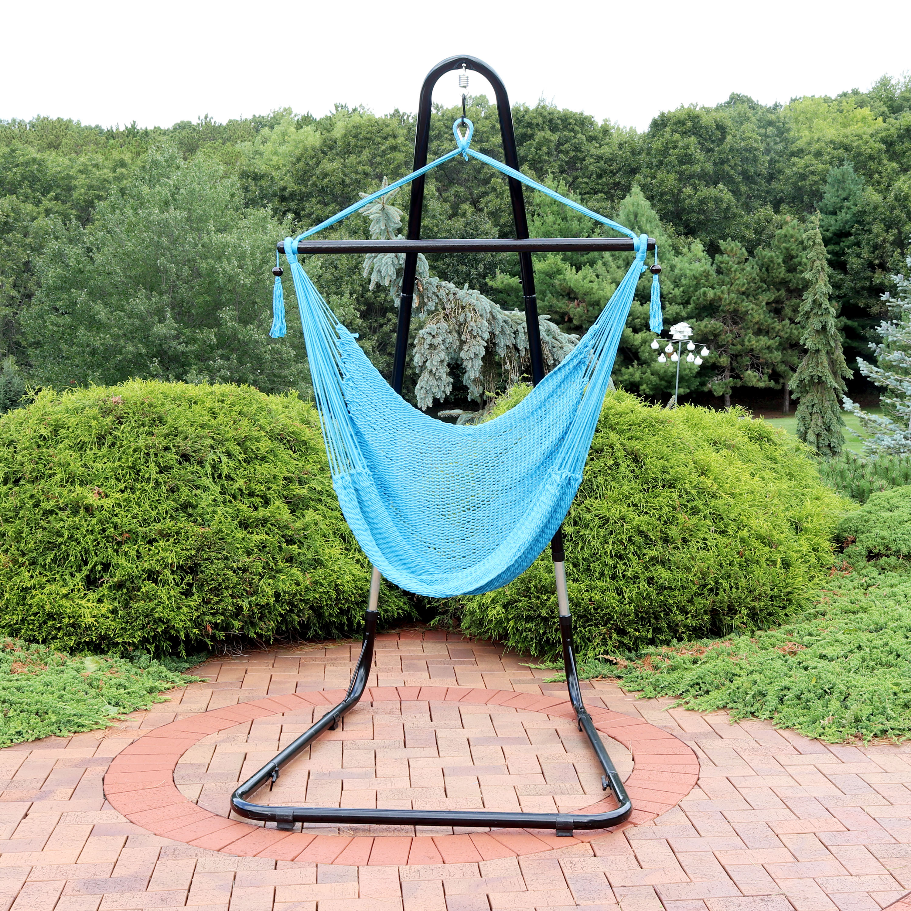 Sunnydaze Polyester Extra-Large Hanging Rope Caribbean Hammock Chair Sky Blue 