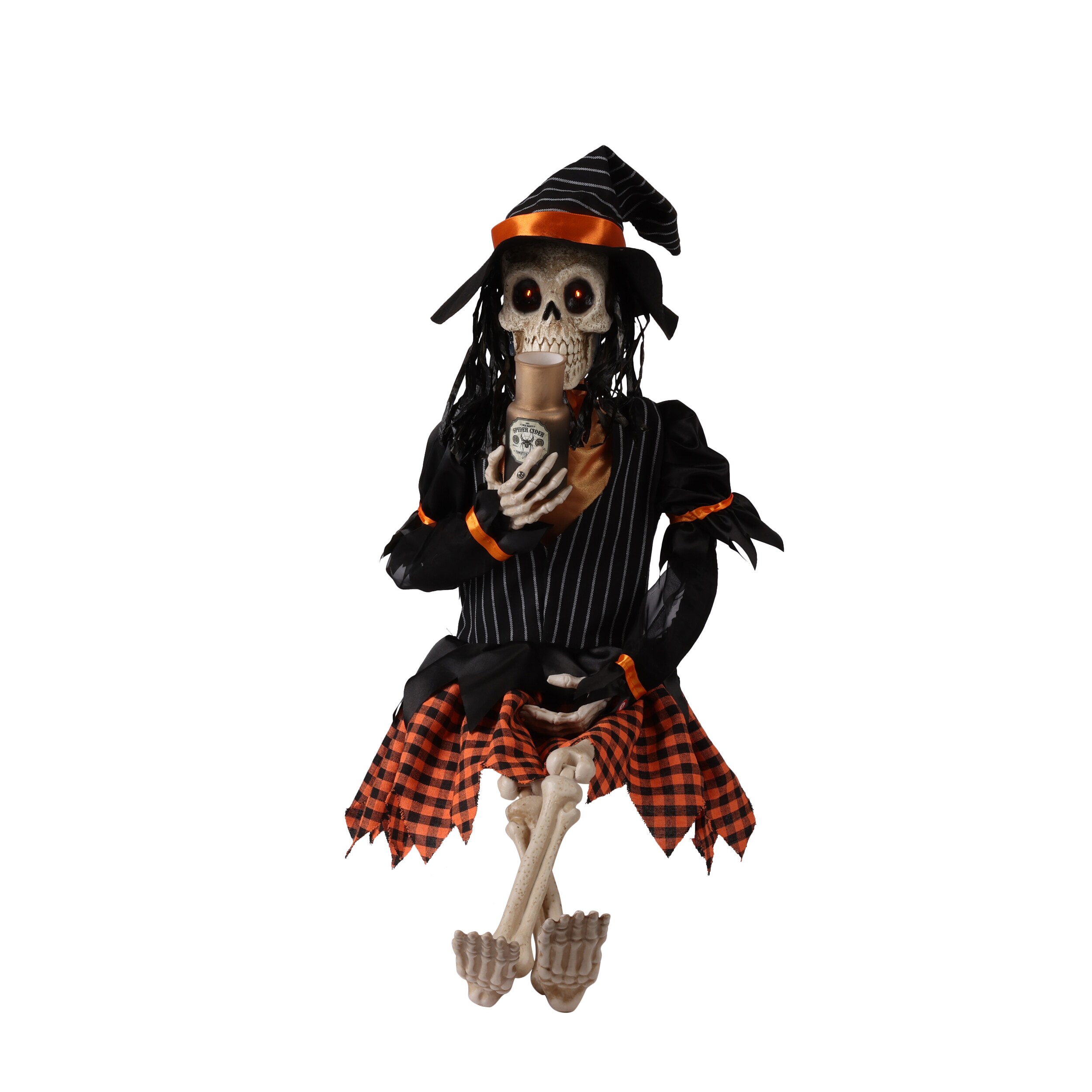 Scary Witch Dressed Up Skeleton Hanging Halloween Decoration 16" Long NEW 
