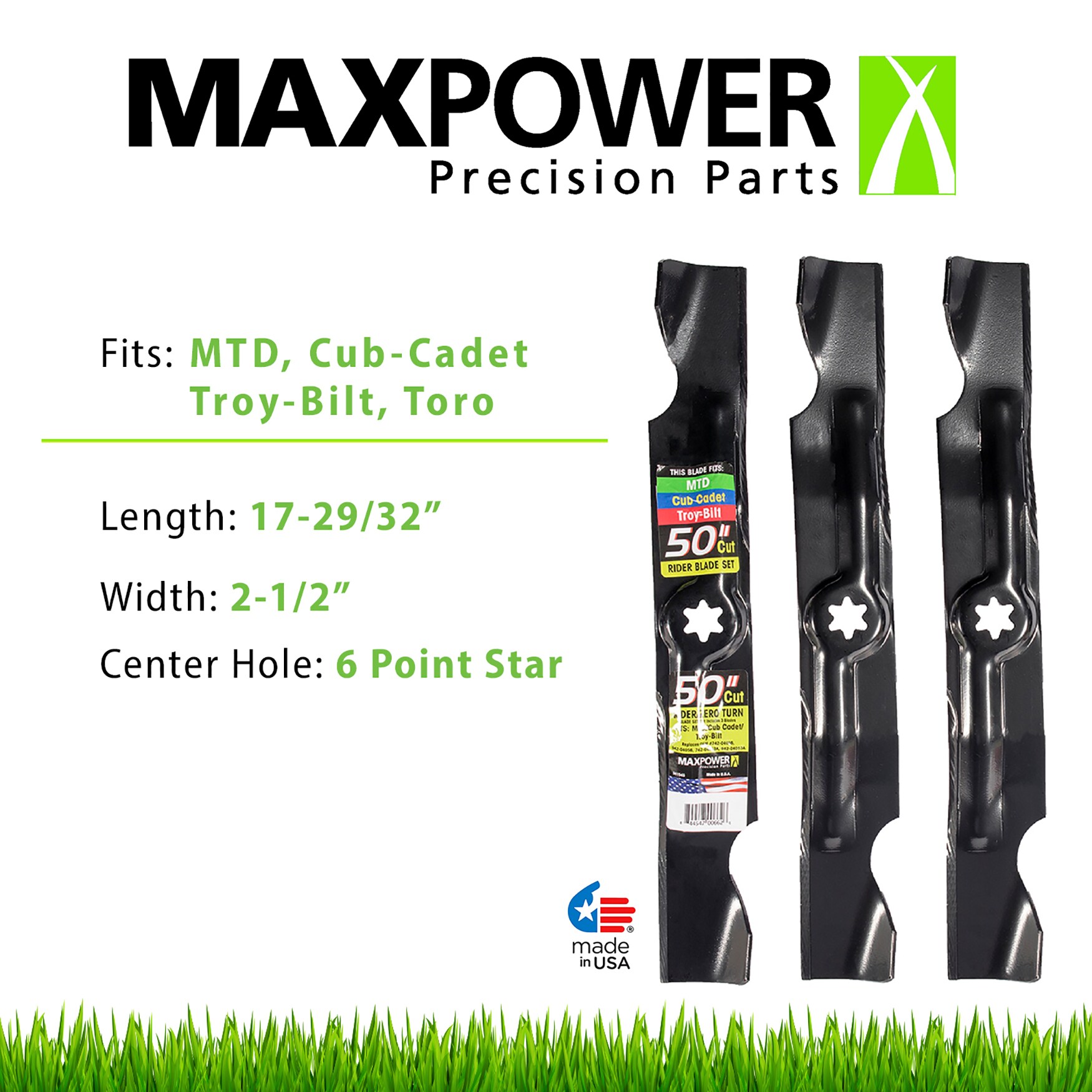 Details about   MaxPower 561545 3-Blade Set for 50 Inch Cut MTD/Cub Cadet/Troy-Bilt Replaces 
