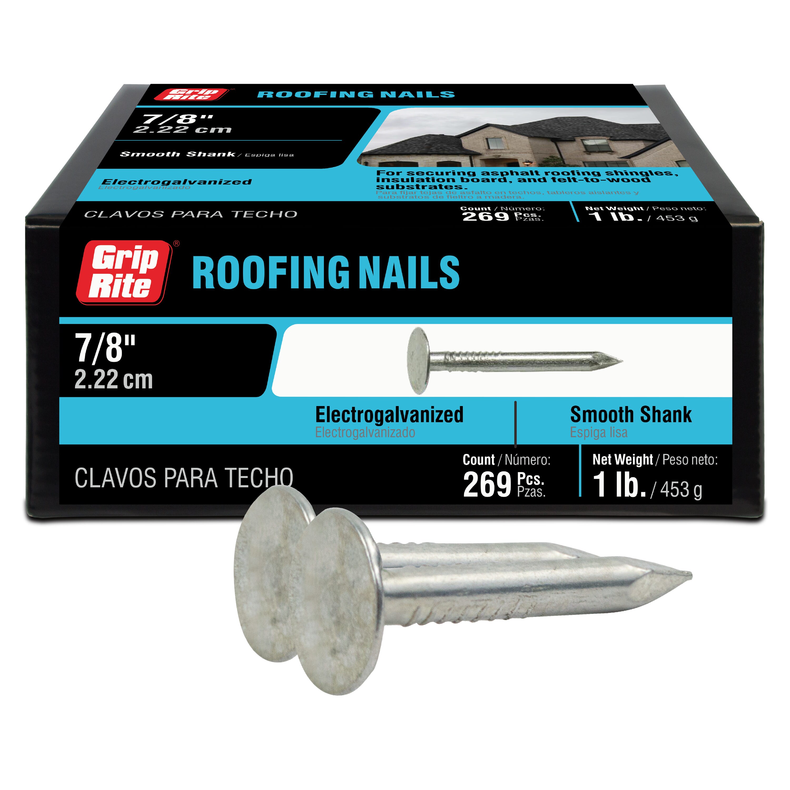 Grip-Rite 7/8-in Smooth Electro-Galvanized Roofing Nails in the Roofing  Nails department at 