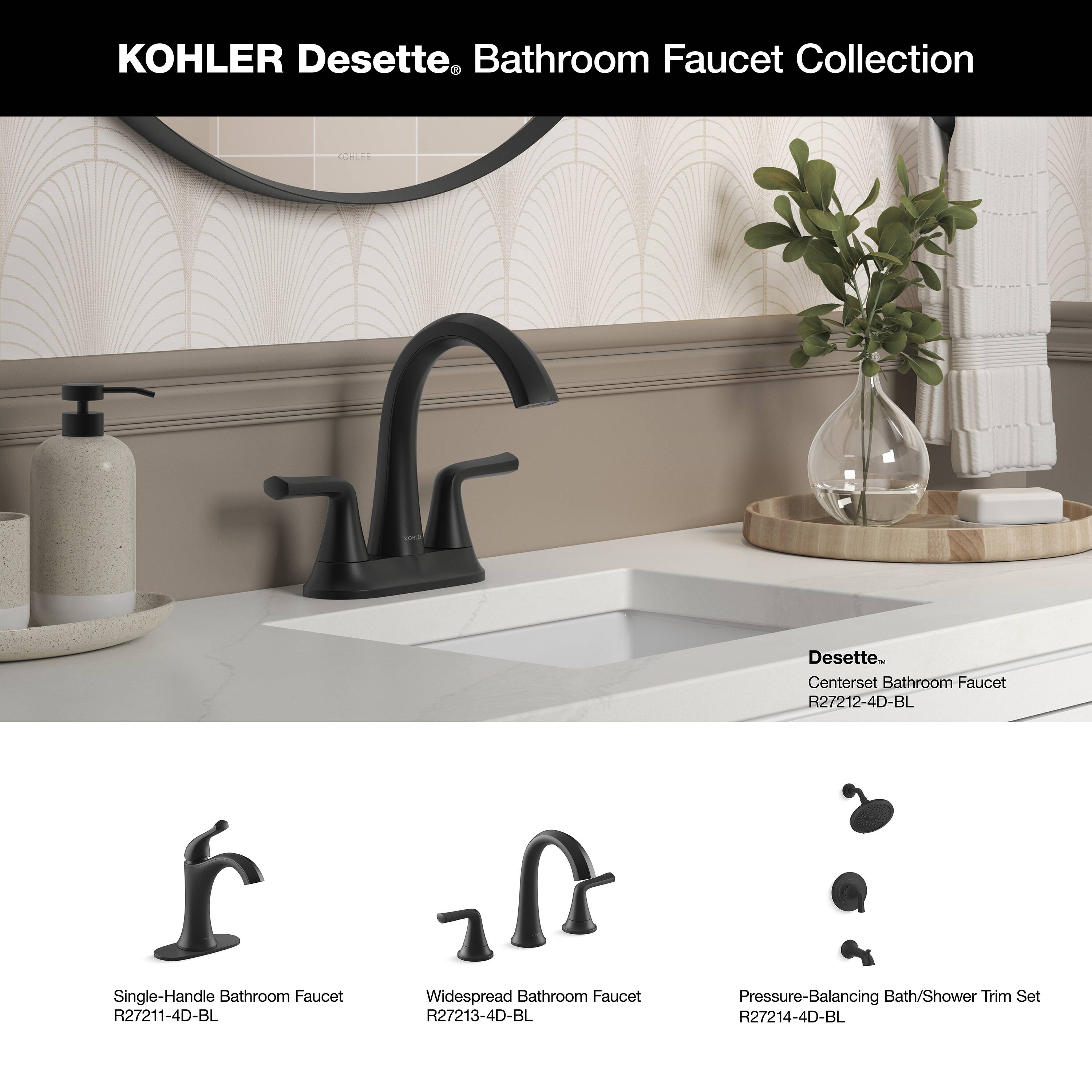 KOHLER Desette Matte Black 2handle 4in centerset WaterSense Midarc