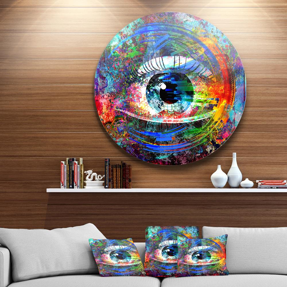Disc of 23 inch 23 H x 23 W x 1 D 1P Blue Designart Magic Eye with Flowers Animal Round Wall Art 