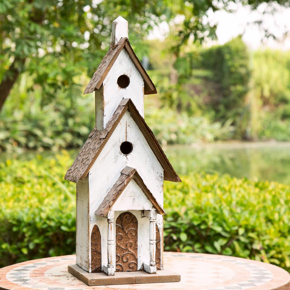 2 x Hand-painted Wooden Birdhouse Outdoor Garden Decoration 