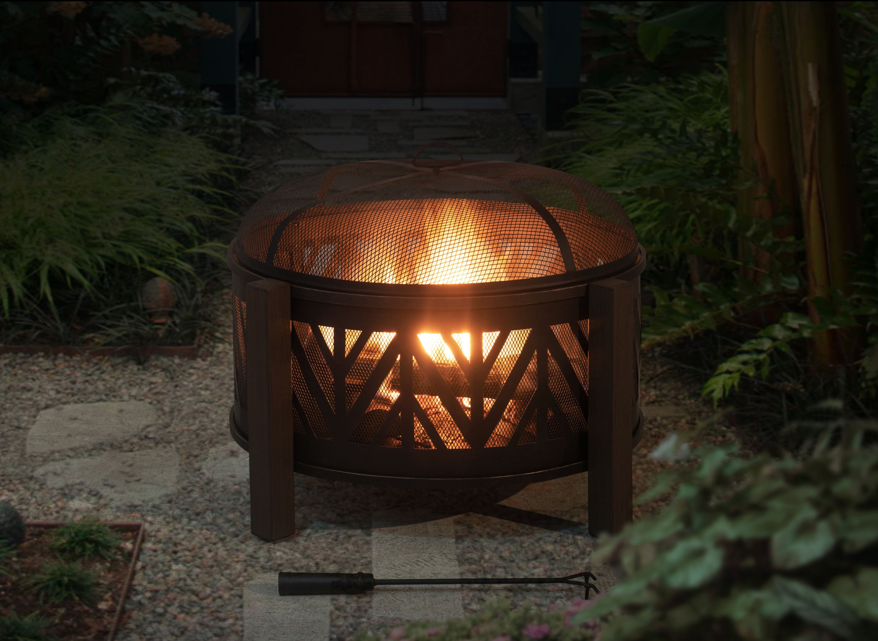 Style Selections 31-in W Black with Golden Brush Steel Wood-Burning Fire Pit