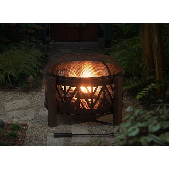 Style Selections  31-in W Black with Golden Brush Steel Wood-Burning Fire Pit