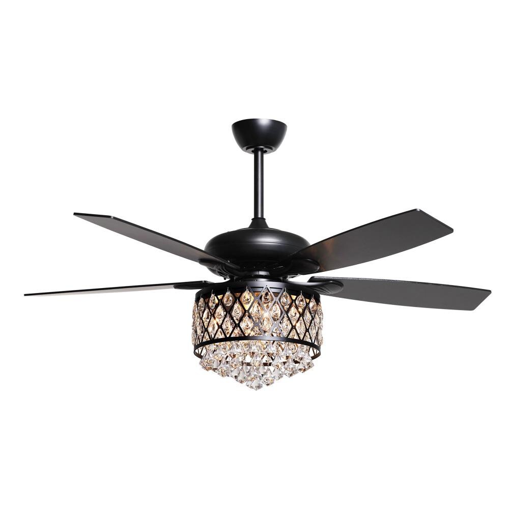 52" Stainless Steel 5Blade Ceiling Fan Lamp Remote Control LED Dimmer Chandelier 