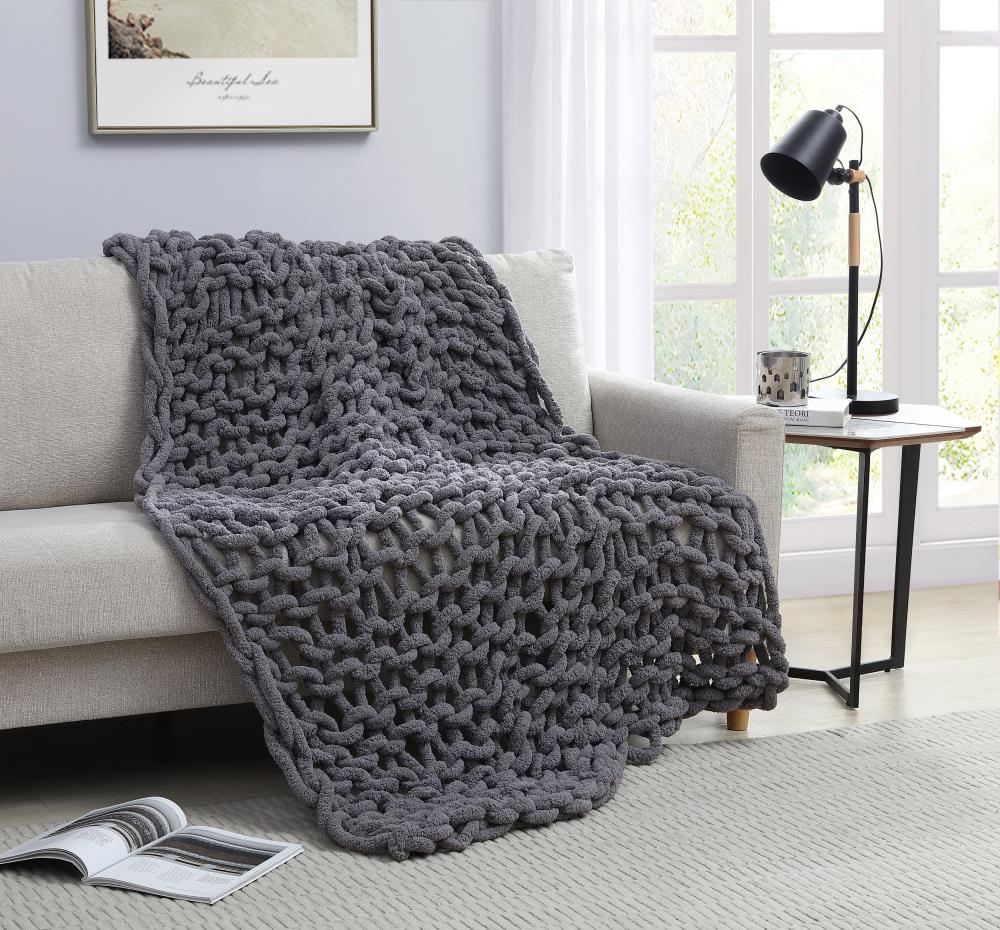 MHF Home MHF Home Chunky Knit Chenille Blanket Gray 40-in x 60-in 3-lb in  the Blankets & Throws department at Lowes.com