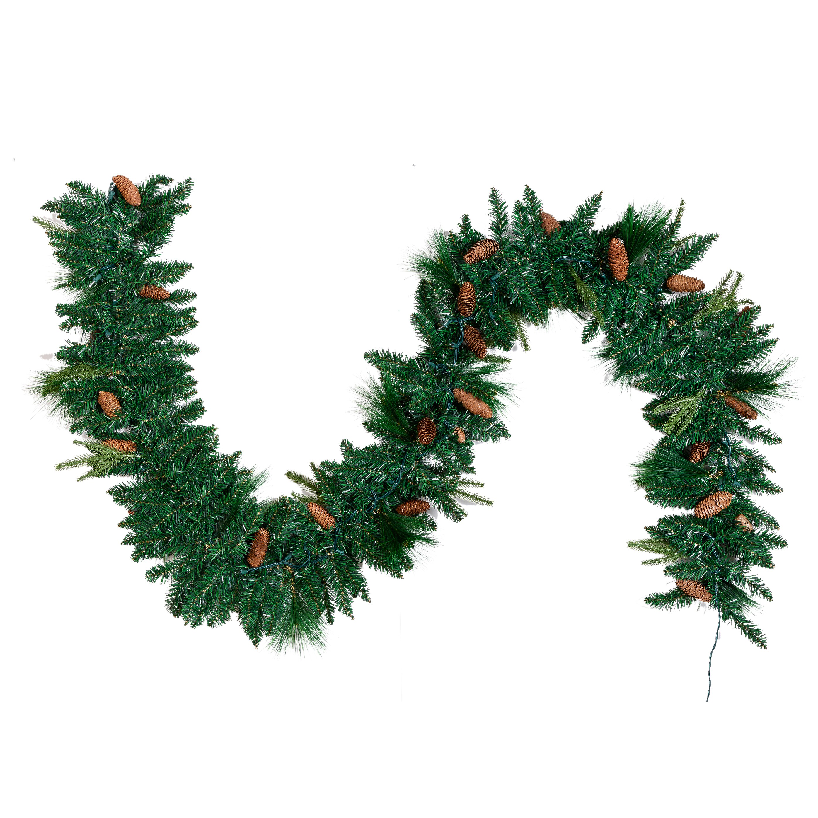 Christmas House 15 FT Wired Holiday Green Pine Garland Decor Indoor/Outdoor 