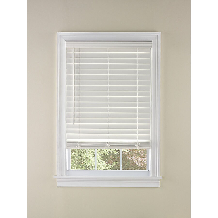 White Cordless Faux Wood 2 in x 54 in Window Blind 35 in Embossed Slats 