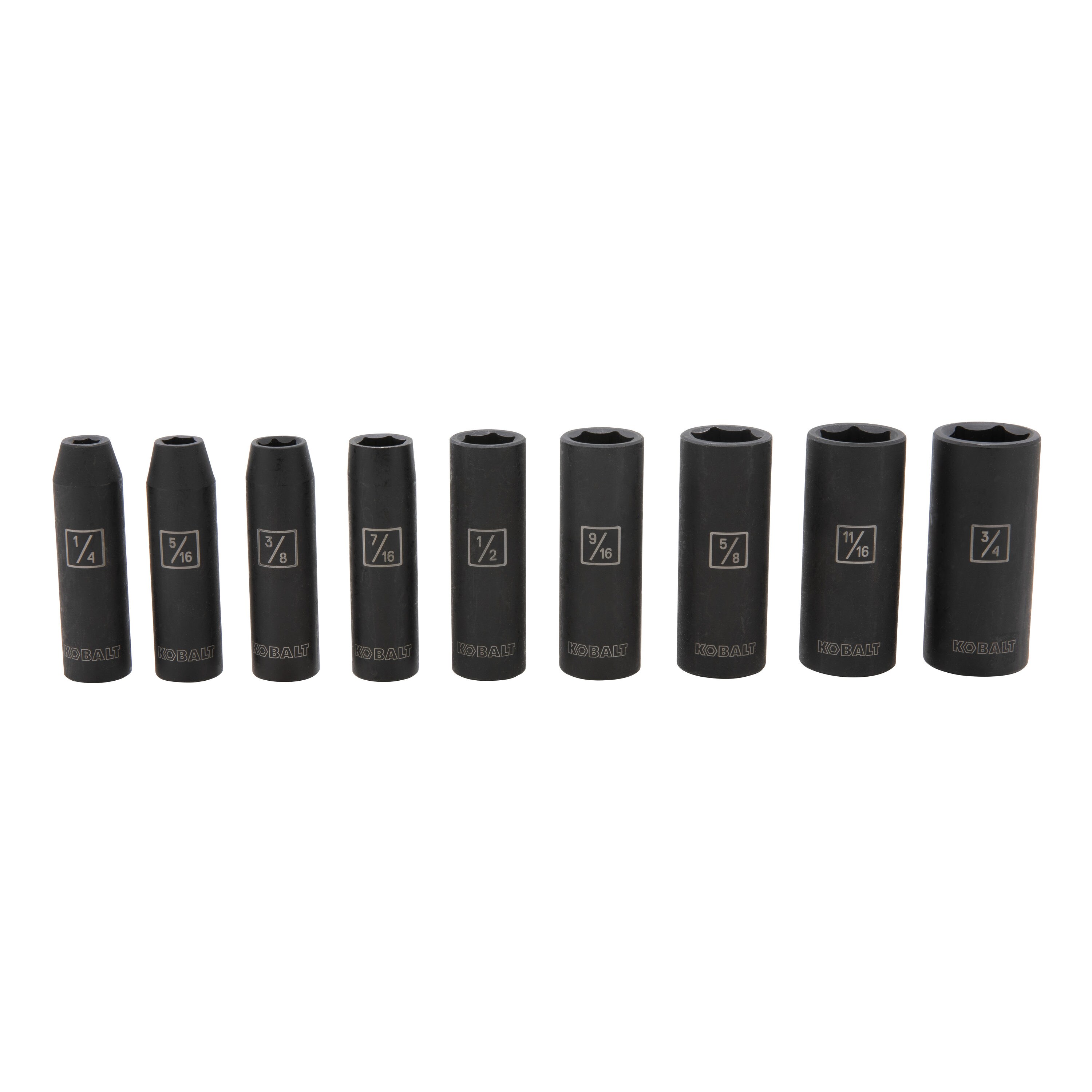 10pc KOBALT 3/8" Drive Deep Impact Laser Etched Socket Set 6 Point SAE #0864582 
