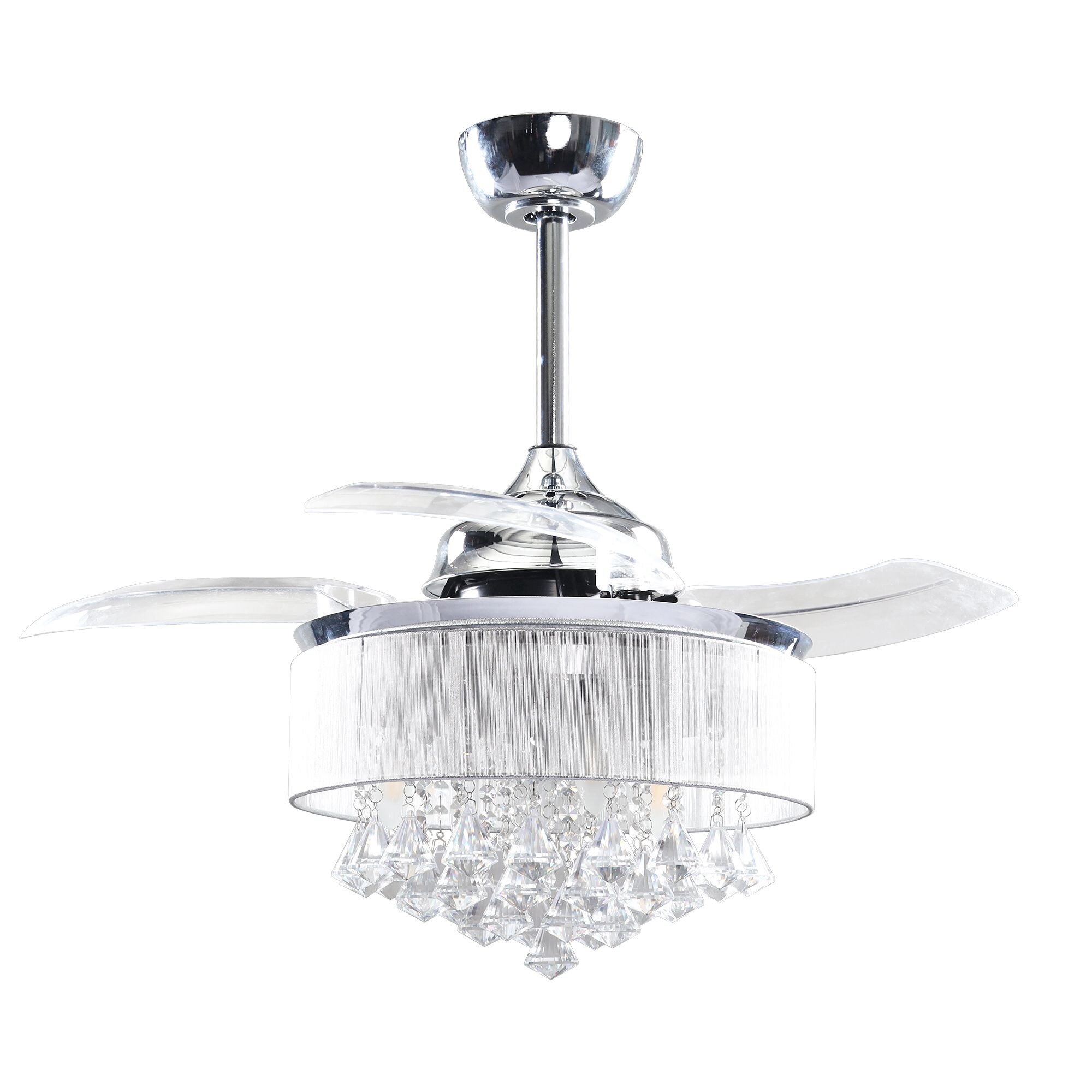 36"/42" Remote Invisible Ceiling Fan Light Crystal Chandelier Home Lamp Fixtures 