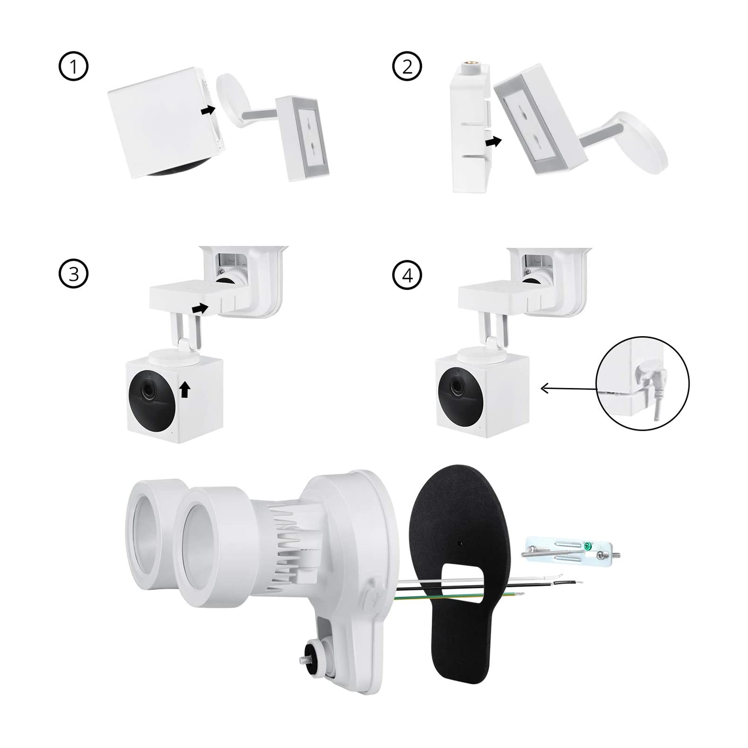 Wasserstein Wyze Cam Outdoor Floodlight Charger White Swivel Tilting Security Camera Wall and Ceiling Mount