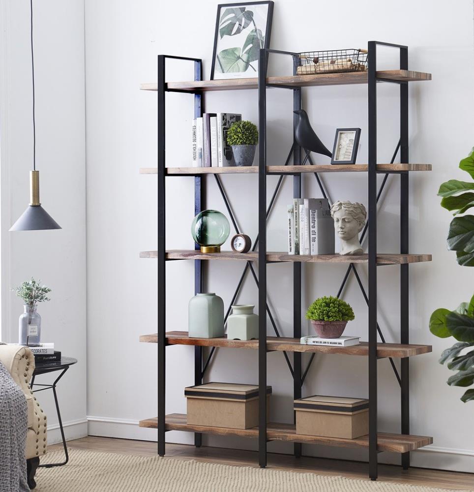 High Quality 4 Tier Industrial Bookshelf Wide Ladder Bookcase Open Wood Shelving 