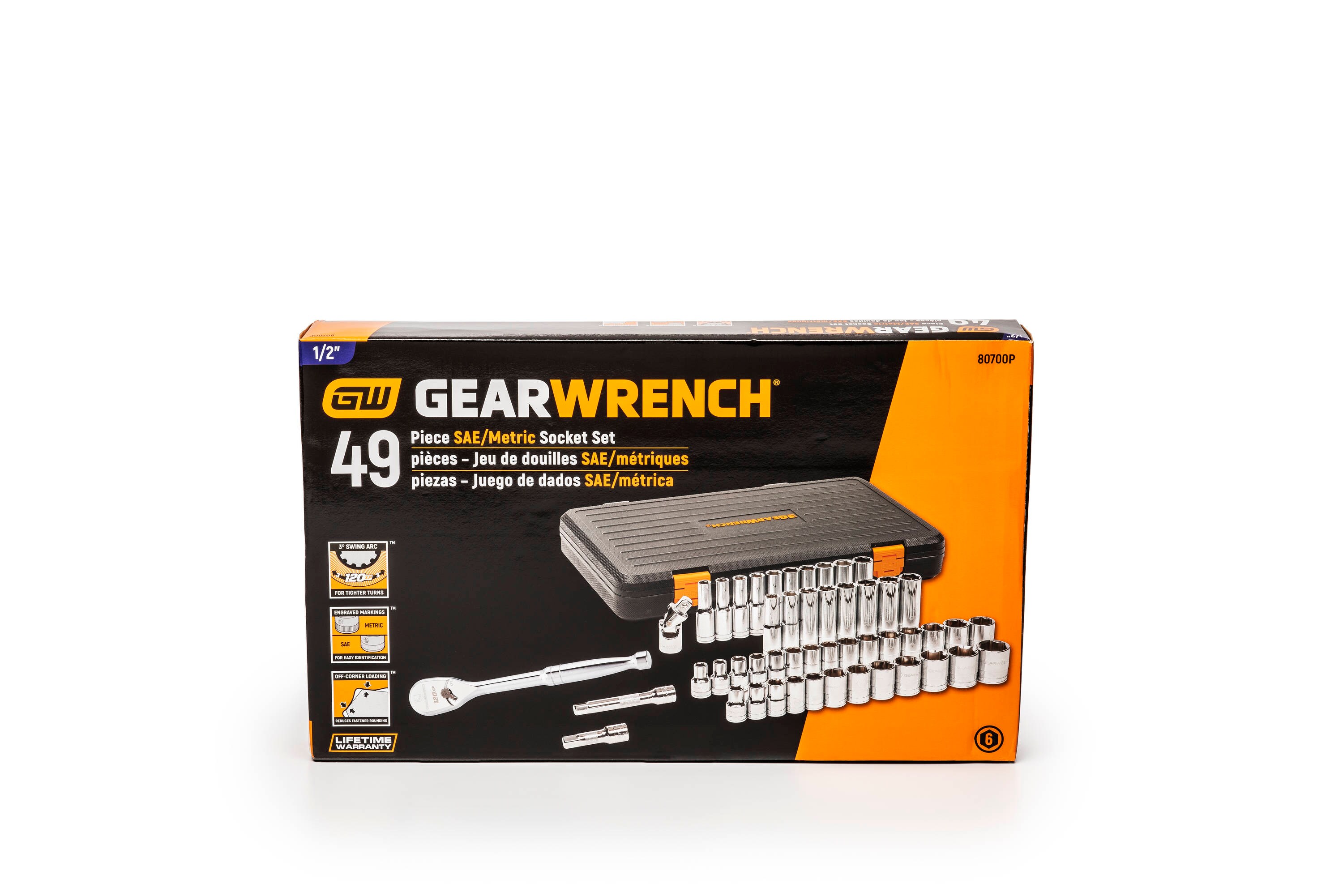 49-Piece GearWrench 80700P 1/2-Inch Drive with SAE/Metric 6 Point Standard and Deep Socket Set