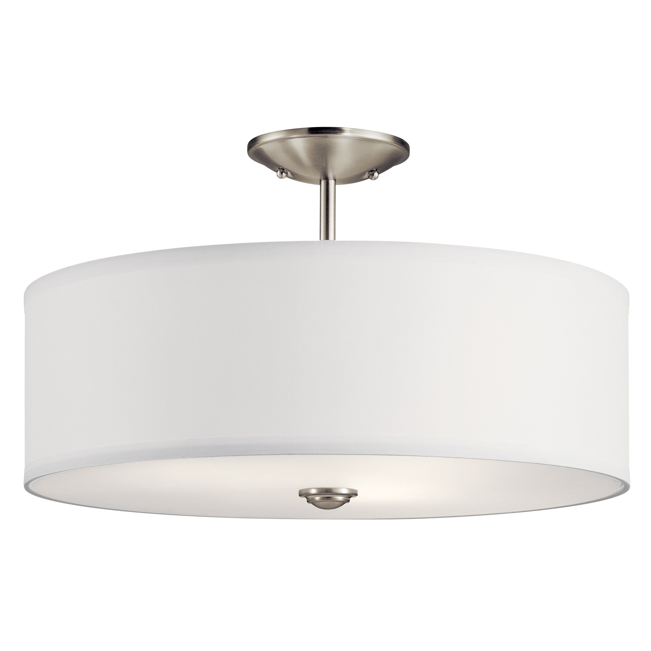 Brushed Nickel With Ebony Wood And Satin White Glass Flush Ceiling Fixture 