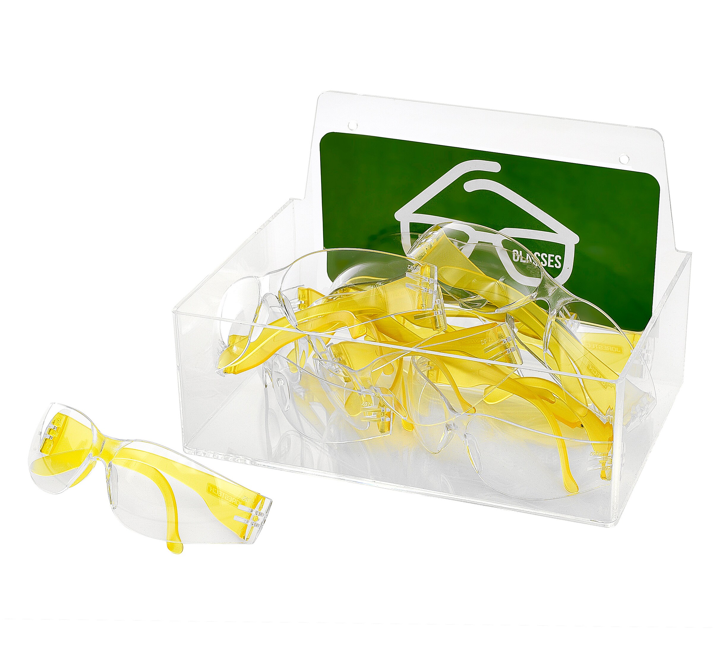 6 Depth LegendSafety Glasses Green Text on Clear Plastic Brady Safety Glasses Holder 3 Height 45234 Twо Расk 9 Width 