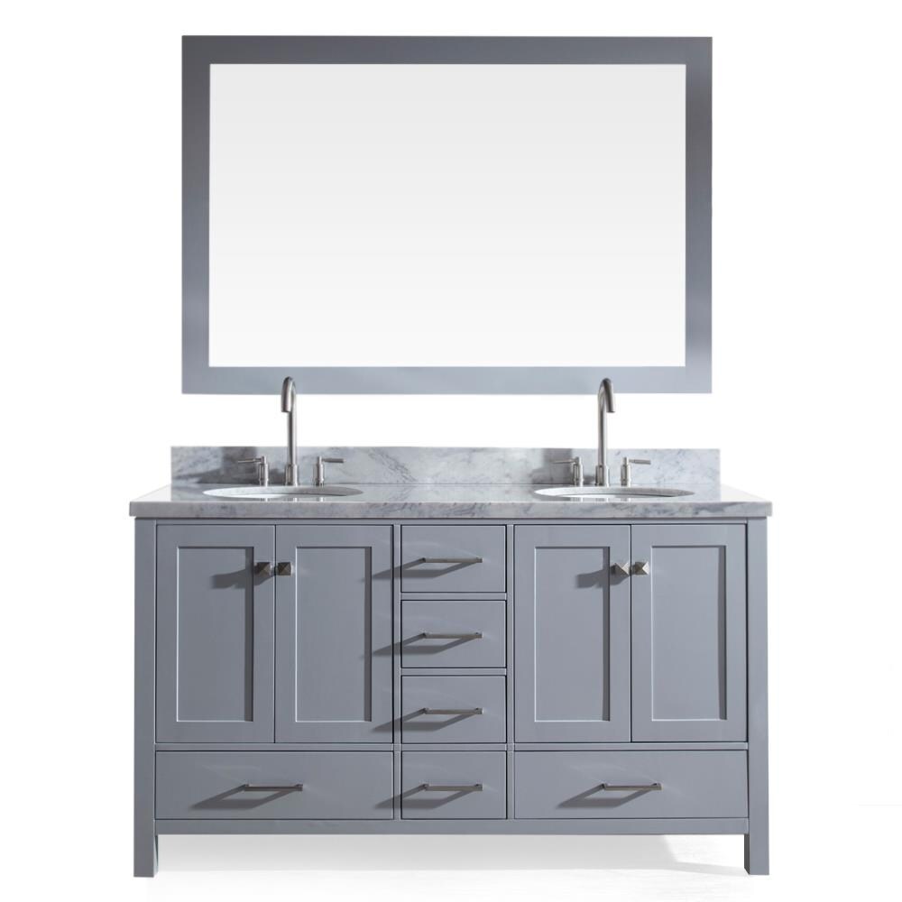 ARIEL Cambridge A061D-CWR-WHT 61 Inch Double Rectangular Sink Solid Wood White Bathroom Vanity Set with 1.5 Inch Edge Carrara Marble Countertop