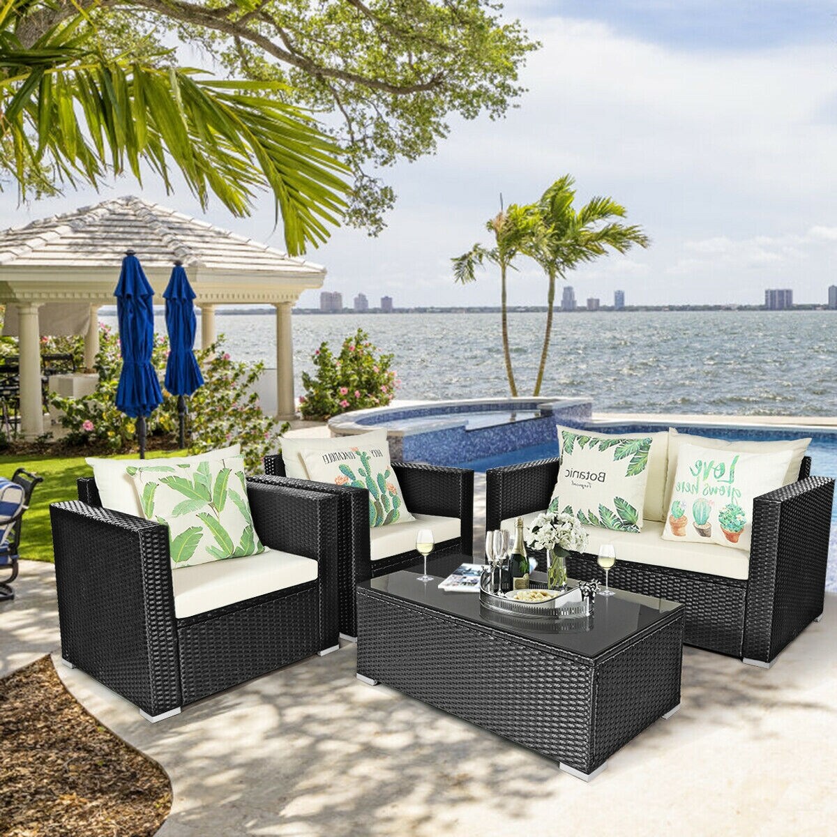 4 piece rattan effect garden furniture