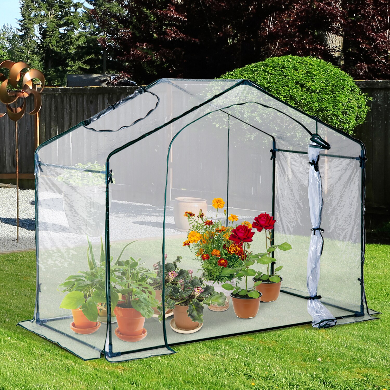 6ft 1.8M Greenhouse with roll up window Polytunnel Durable PE Foil Grow house 