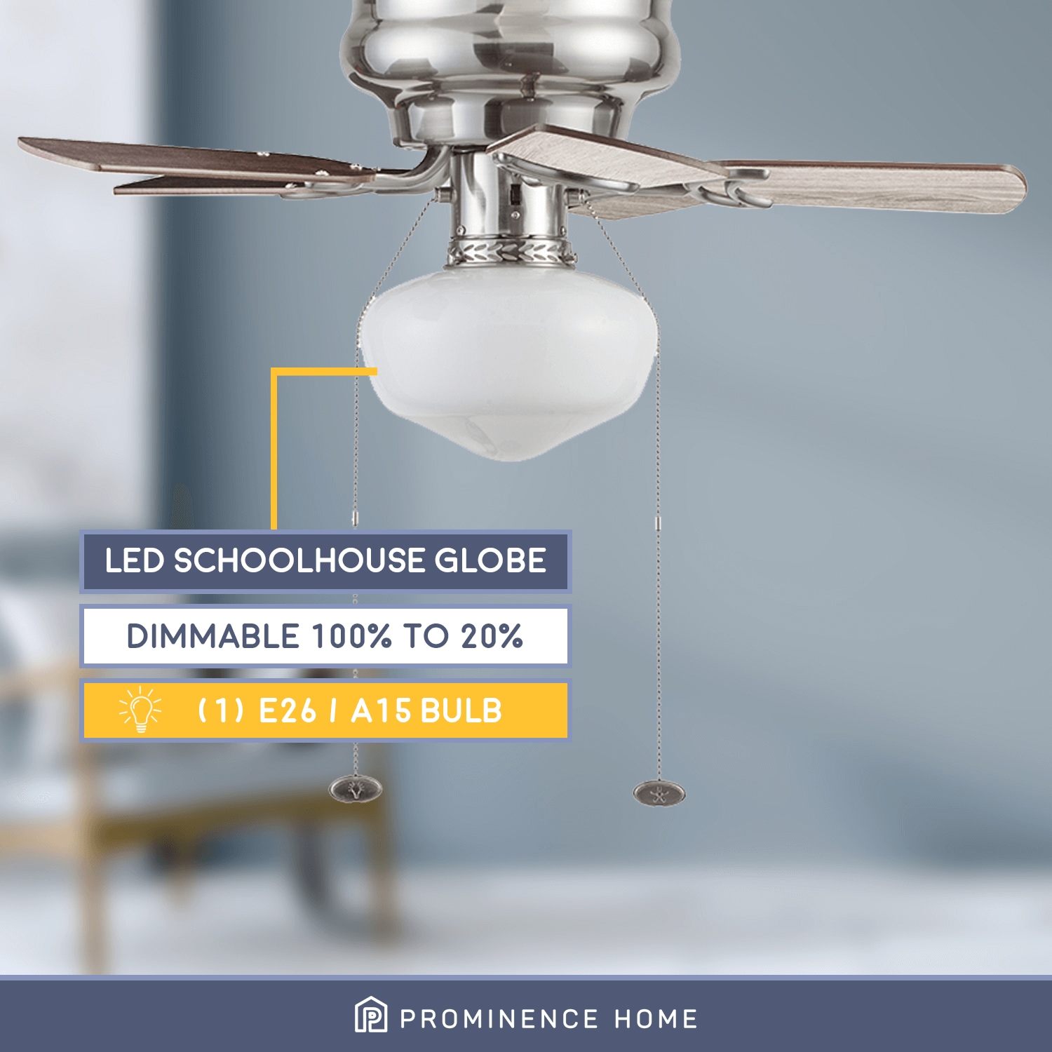 Prominence Home 41530-01 Hero 28" Hugger Small Ceiling Fan LED Schoolhouse G... 