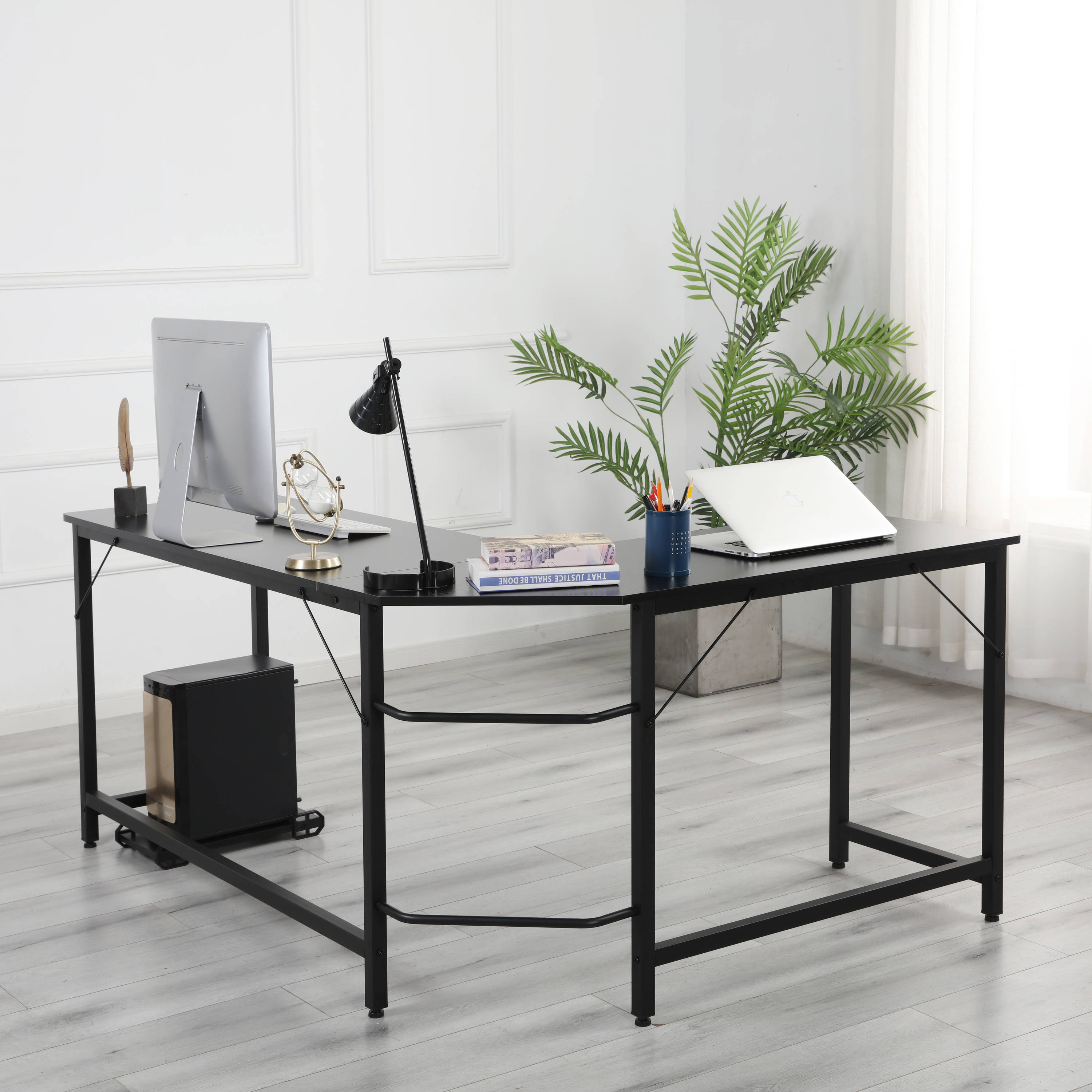 Clihome Office Desk 66-in Black Modern/Contemporary L-shaped Desk 