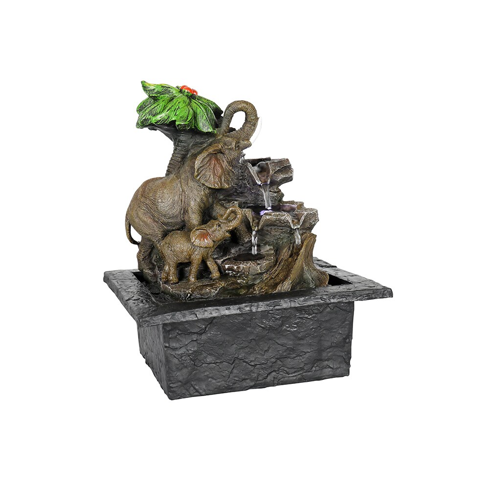 Elephants Water Fountain Led Light Indoor/Outdoor Water Pump Included 10" Inch 