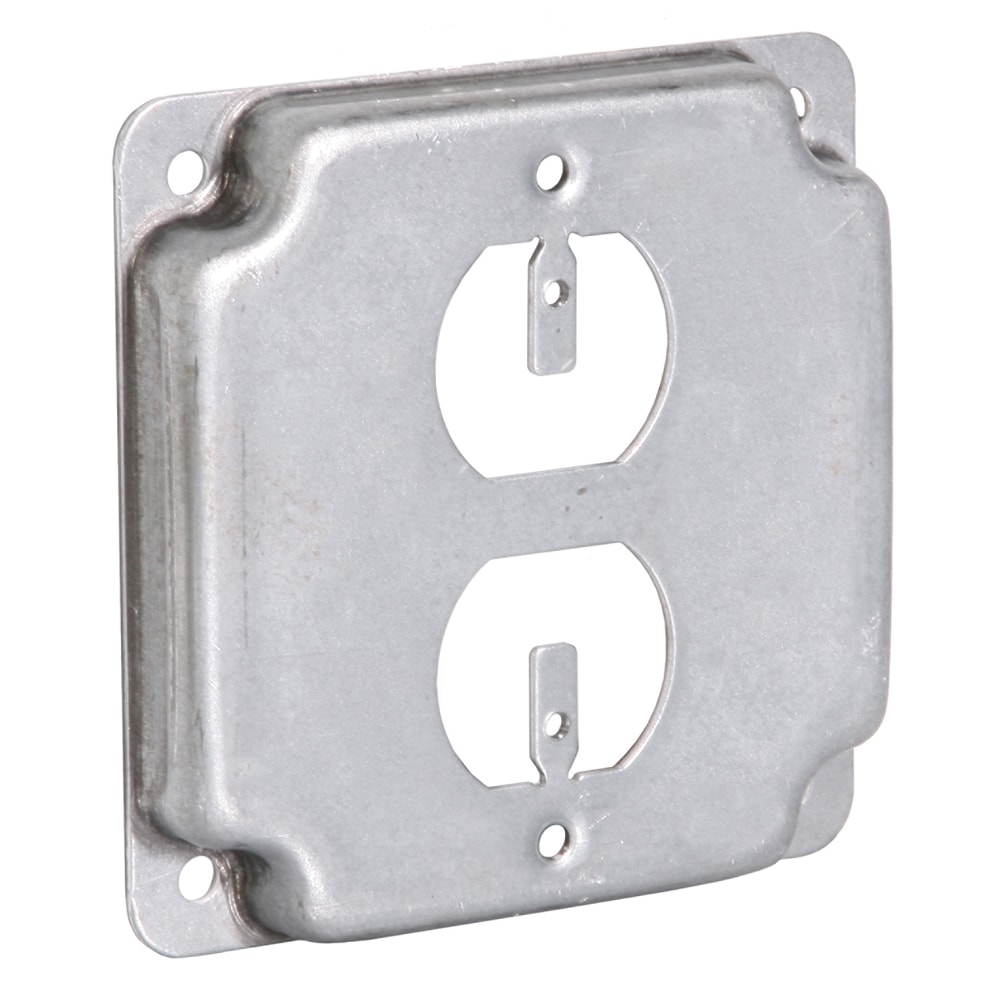 NEW 4-11/16" Square Electrical Cover 1/2" Raised 1 Duplex Receptacle Gray Metal 
